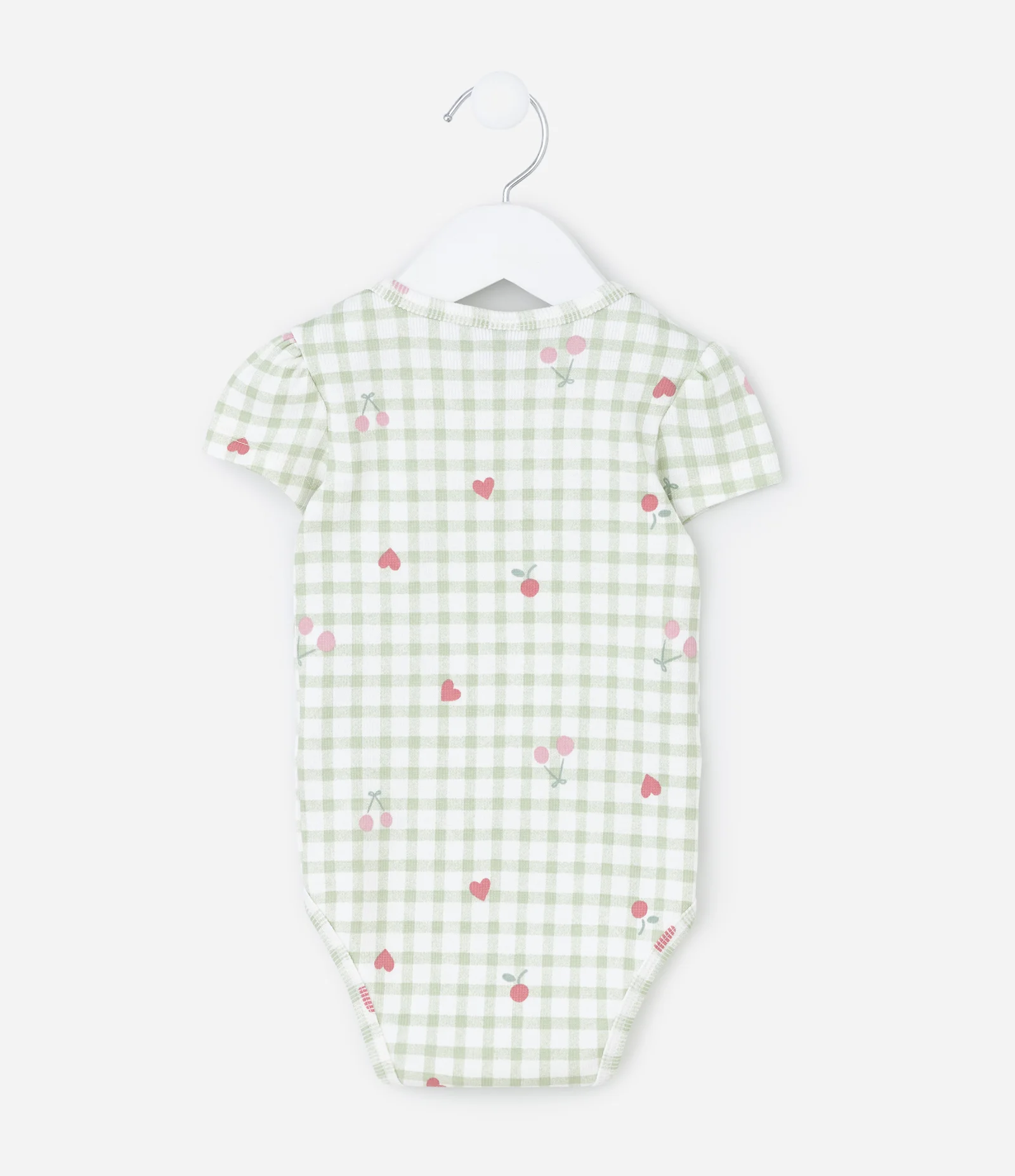 Body Infantil em Vichy com Estampa de Cerejinhas – Tam RN a 18 Meses Verde/Branco 2