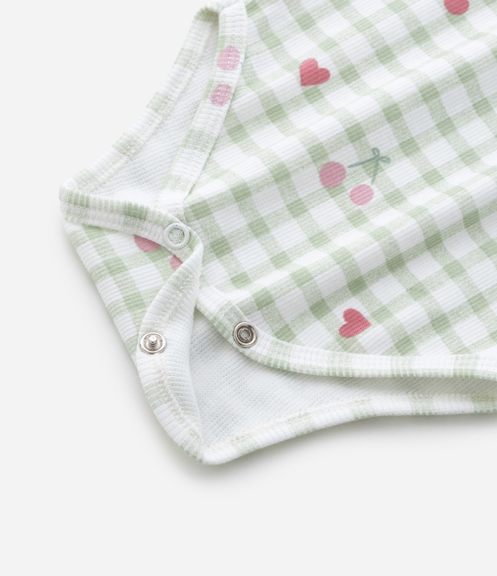 Body Infantil em Vichy com Estampa de Cerejinhas – Tam RN a 18 Meses Verde/Branco 4