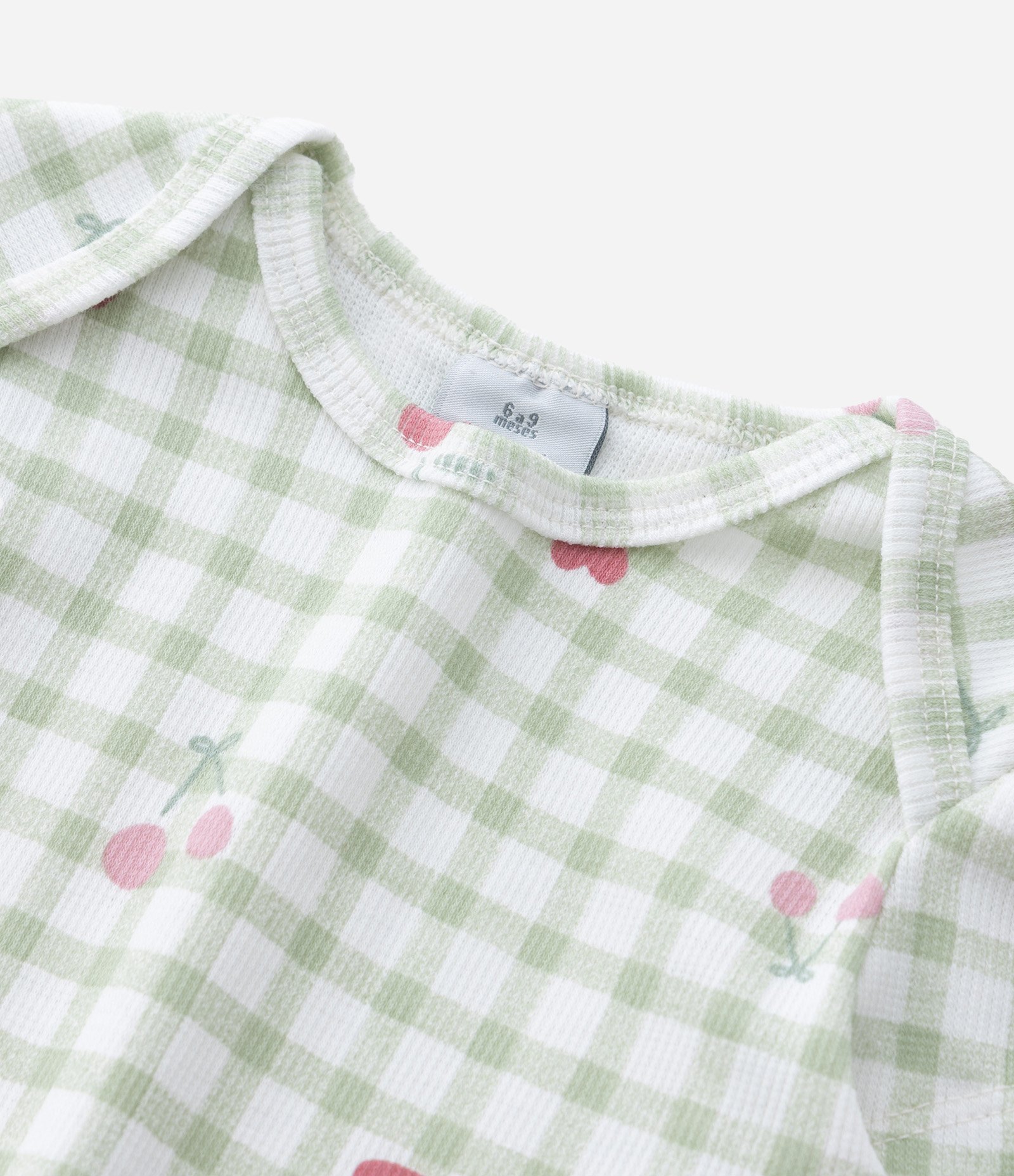 Body Infantil em Vichy com Estampa de Cerejinhas – Tam RN a 18 Meses Verde/Branco 5