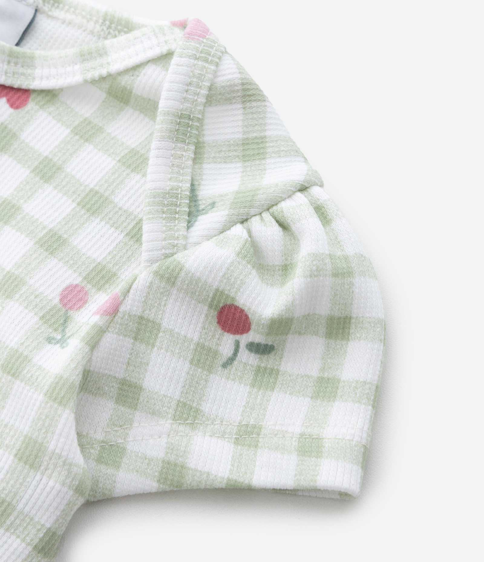 Body Infantil em Vichy com Estampa de Cerejinhas – Tam RN a 18 Meses Verde/Branco 7