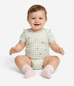 Body Infantil em Vichy com Estampa de Cerejinhas – Tam RN a 18 Meses