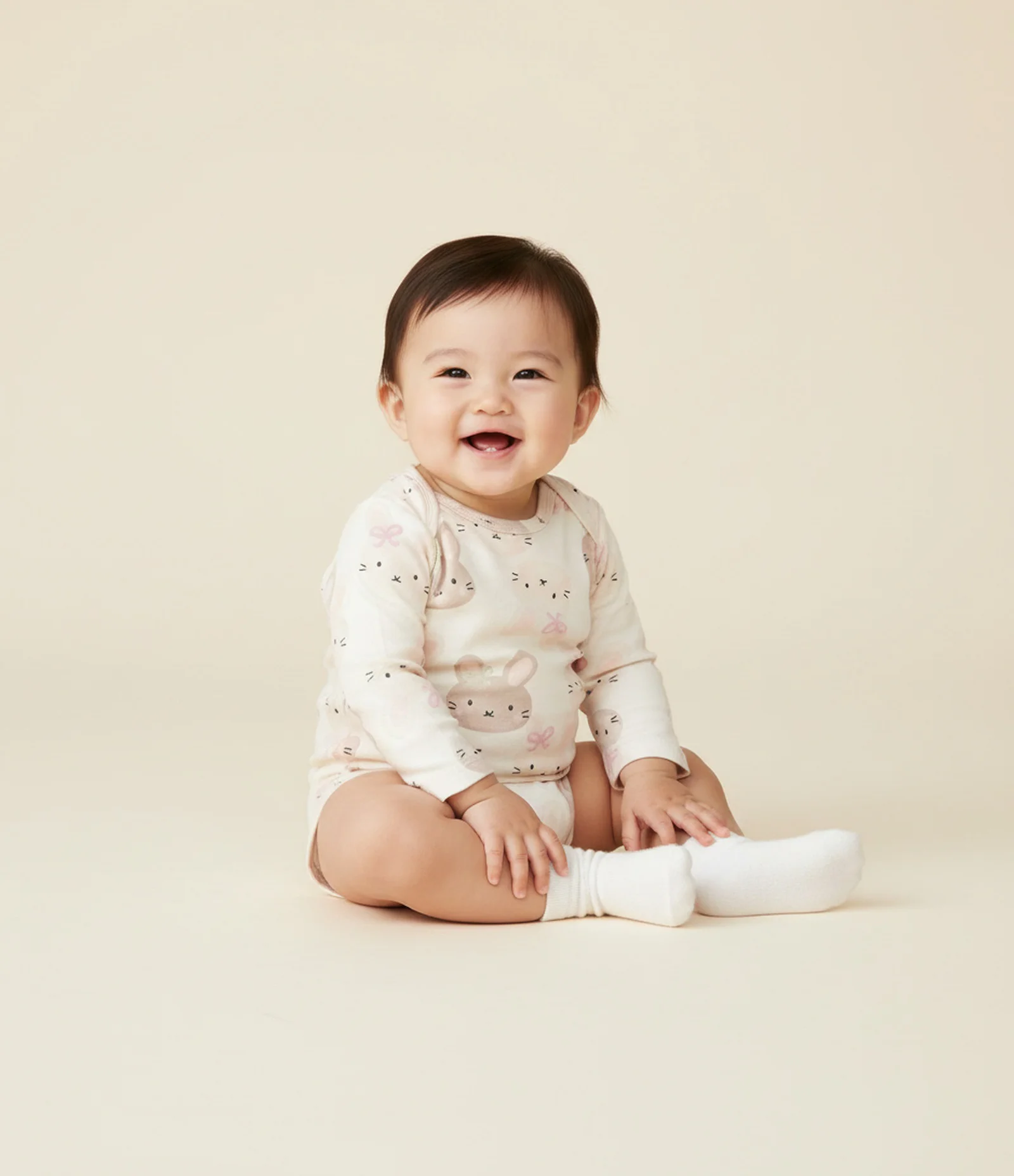 Body Infantil com Estampa de Coelhinho – Tam 0 a 18 Meses Bege 1