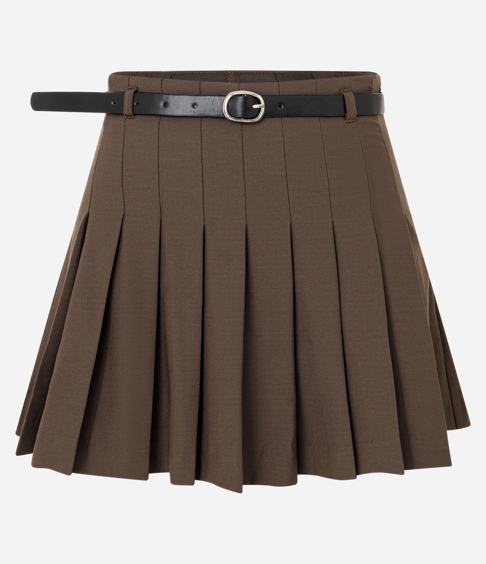 Short Saia em Alfaiataria com Pregas e Cinto Ajustável Marrom 4