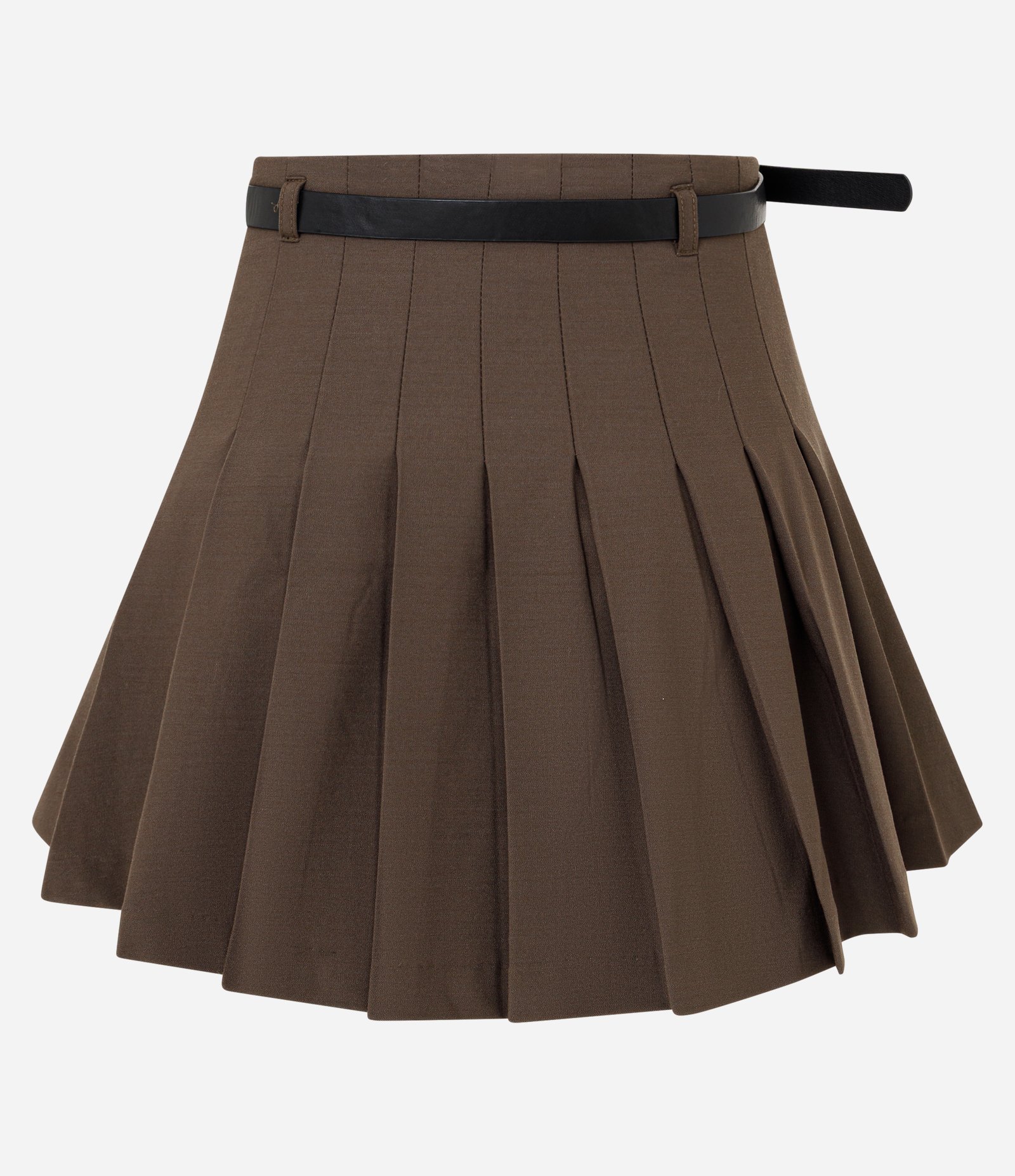 Short Saia em Alfaiataria com Pregas e Cinto Ajustável Marrom 5