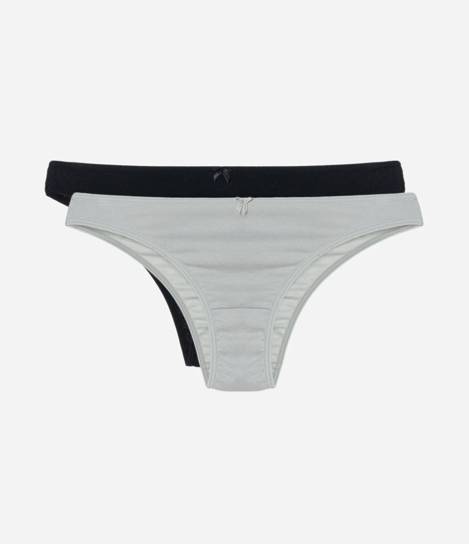 Kit 02 Calcinhas Biquíni em Algodão com Lacinho Cinza/Preto 1