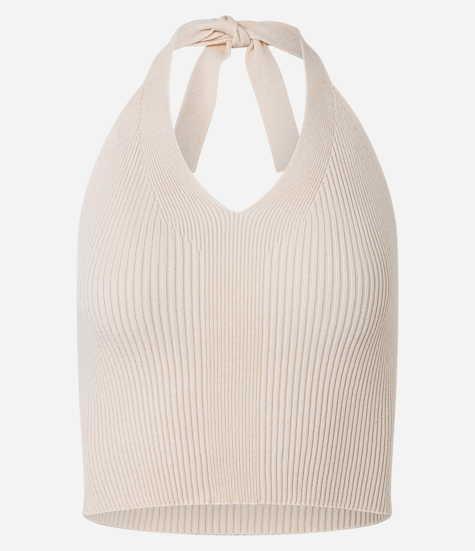 Blusa Frente Única em Tricô com Amarração Bege 1