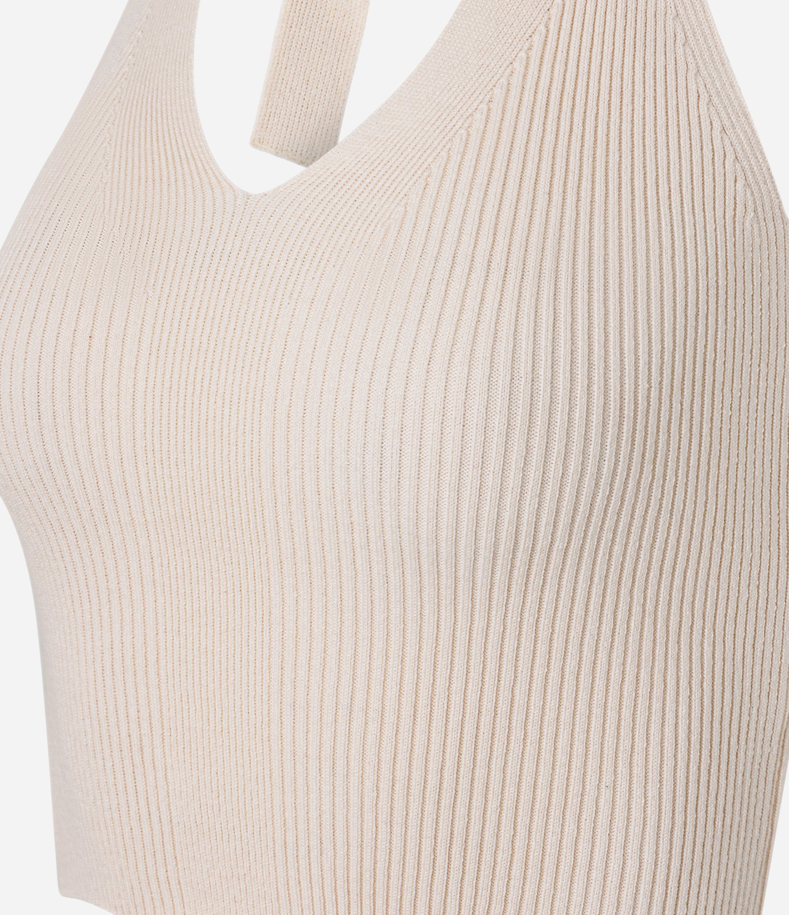 Blusa Frente Única em Tricô com Amarração Bege 2