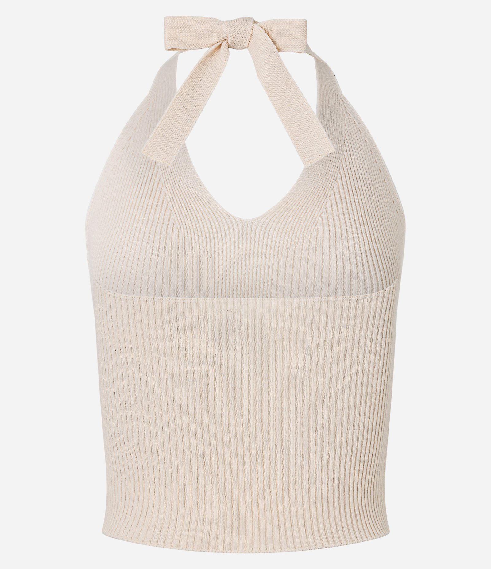 Blusa Frente Única em Tricô com Amarração Bege 3