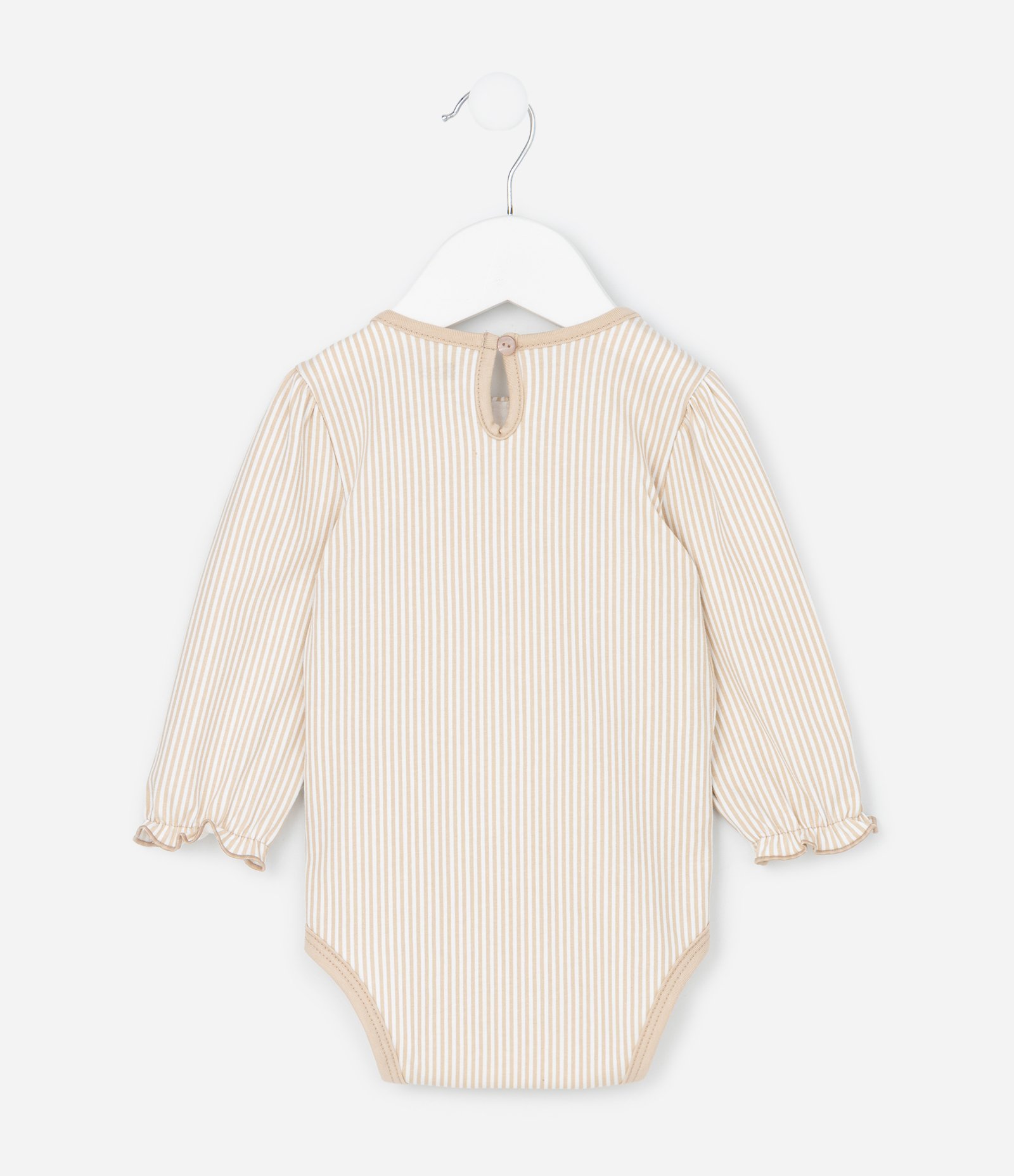Body Infantil Listrado com Flor em Organza – Tam 0 a 18 Meses Bege/Branco 2