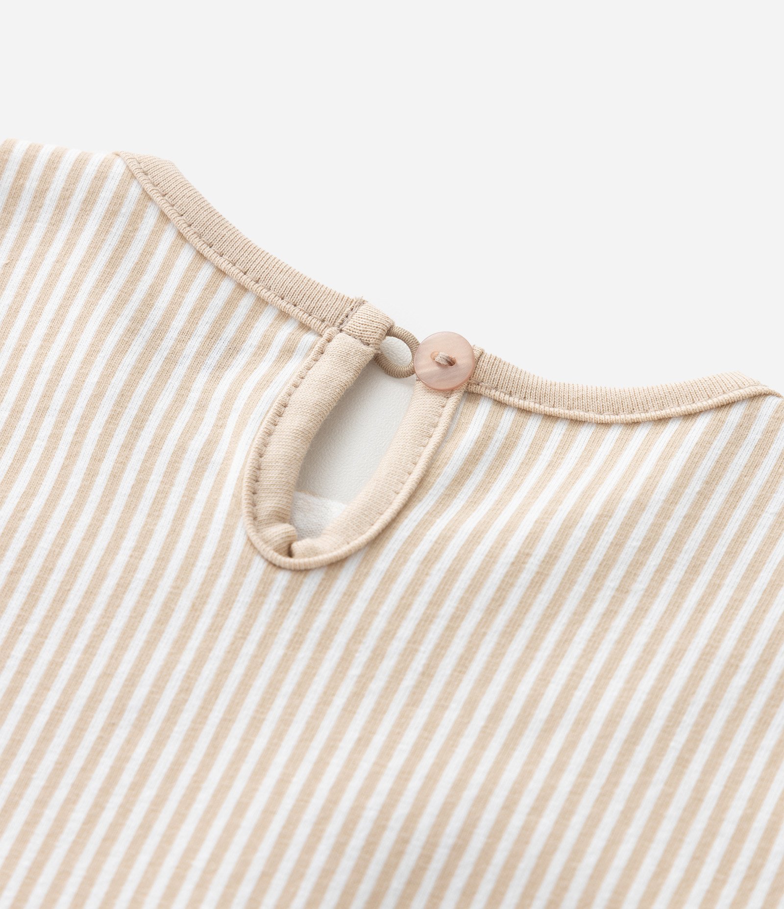 Body Infantil Listrado com Flor em Organza – Tam 0 a 18 Meses Bege/Branco 4