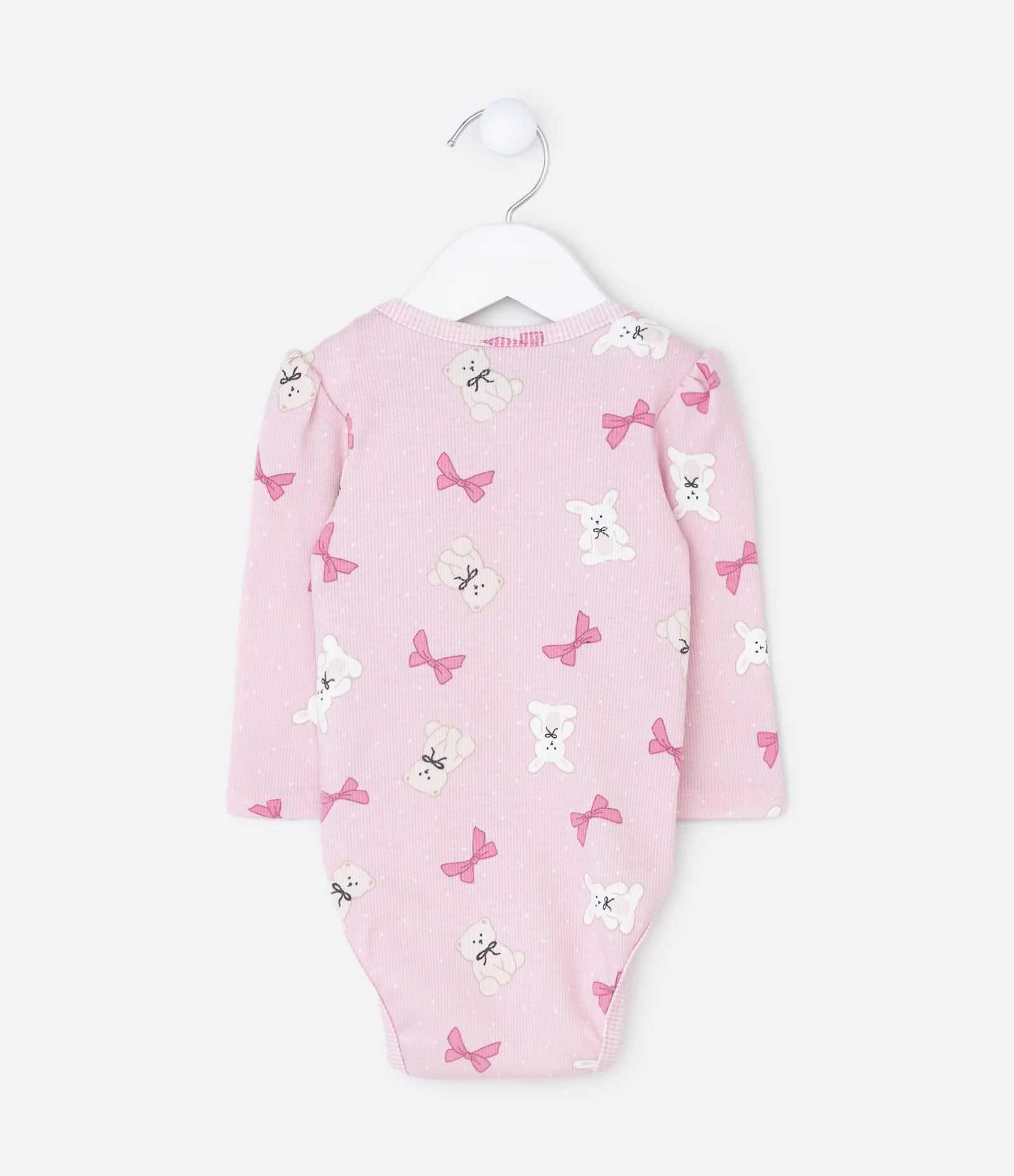Body Infantil em Ribana com Laços e Bichinhos – Tam RN a 18 Meses Rosa Claro 2