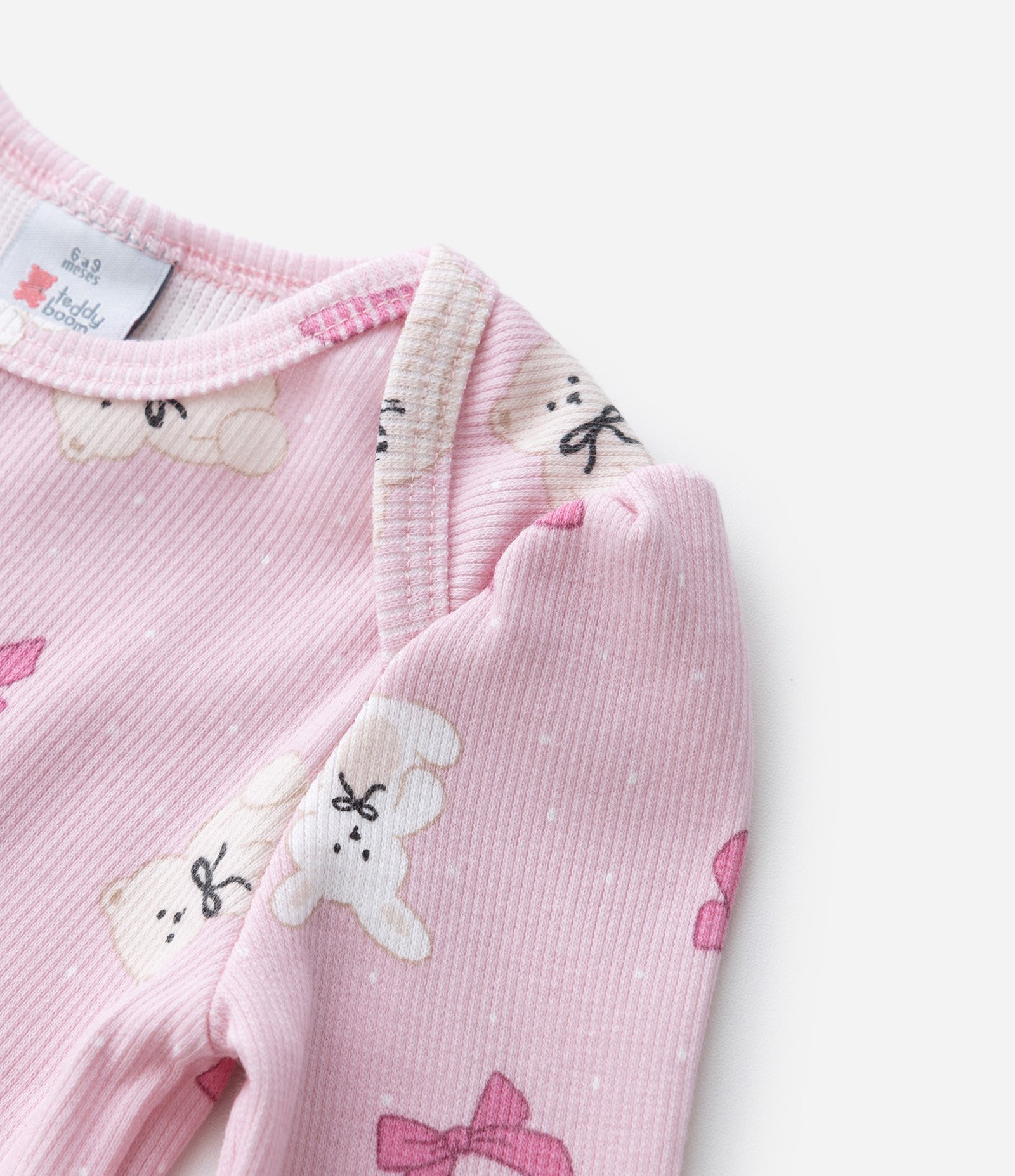 Body Infantil em Ribana com Laços e Bichinhos – Tam RN a 18 Meses Rosa Claro 6