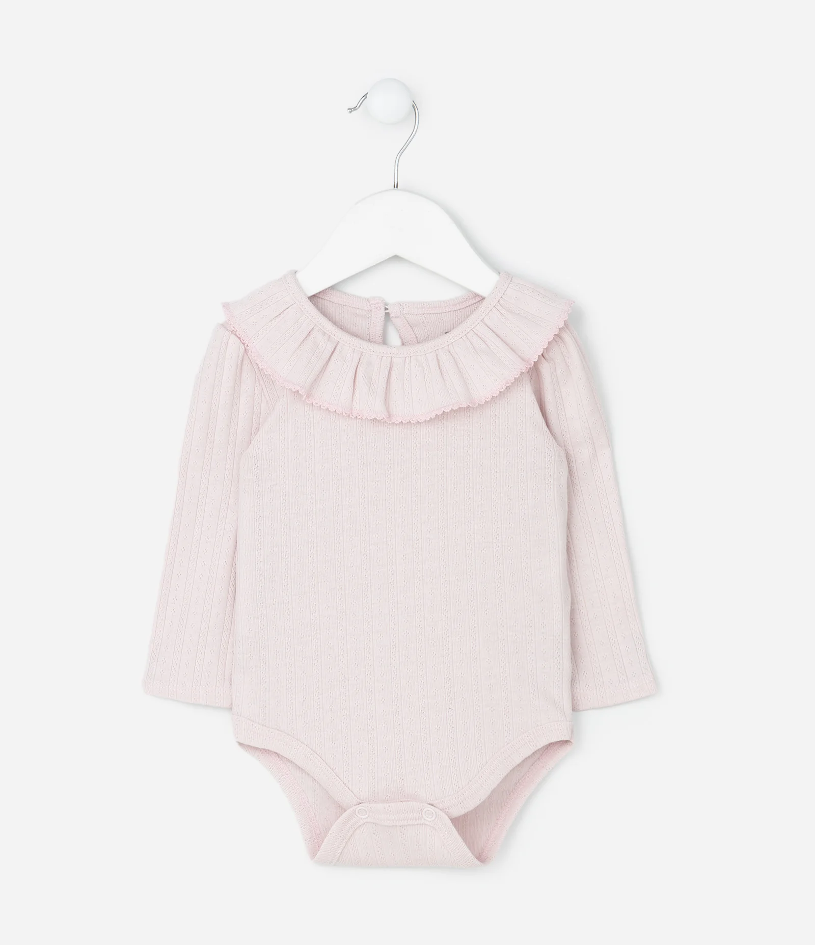 Body Infantil em Pointelle com Gola Boneca – Tam 0 a 18 Meses Rosa Claro 2
