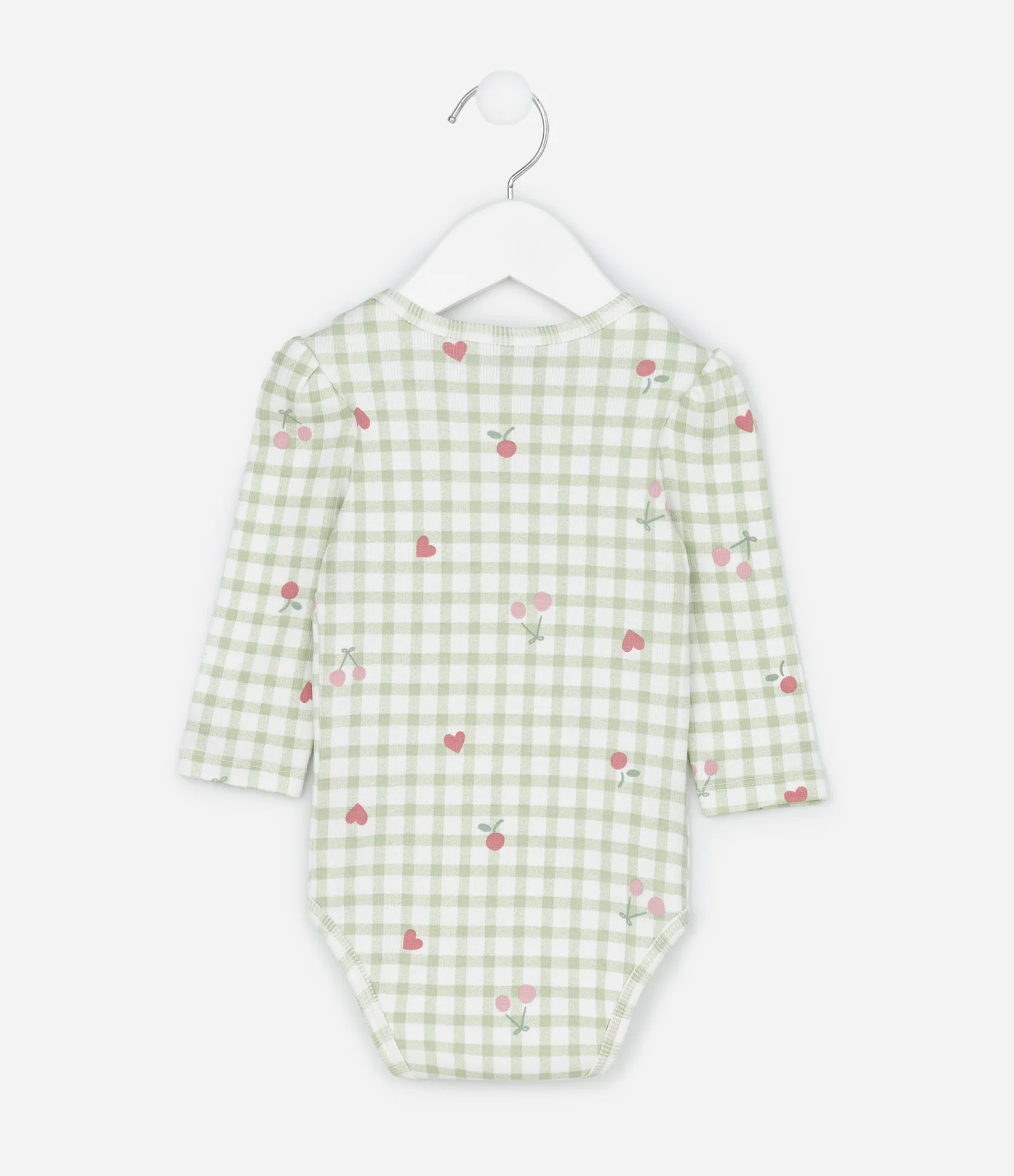 Body Infantil em Vichy com Estampa de Cerejinhas – Tam RN a 18 Meses Verde/Branco 2