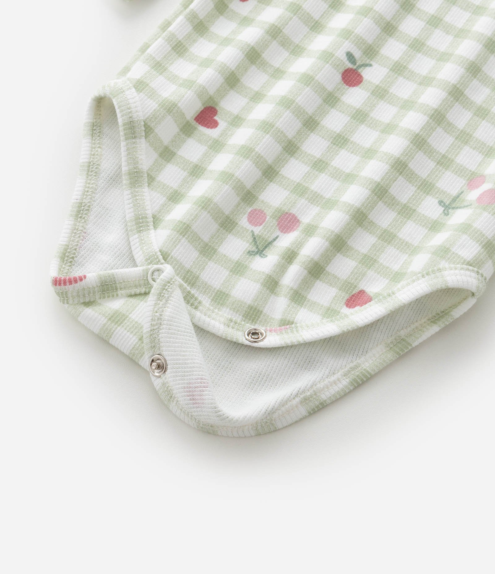 Body Infantil em Vichy com Estampa de Cerejinhas – Tam RN a 18 Meses Verde/Branco 6