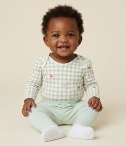 Body Infantil em Vichy com Estampa de Cerejinhas – Tam RN a 18 Meses