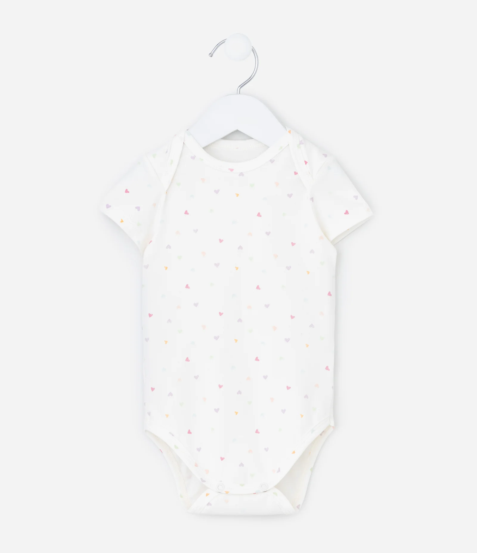 Body Infantil Manga Curta com Estampa de Corações Coloridos - Tam RN A 18 Meses Branco 1
