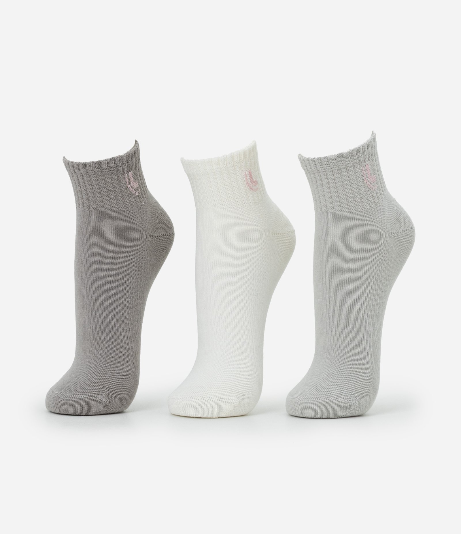 Kit 03 Meias Cano Alto em Algodão Cinza Escuro/Cinza Claro/Branco 1