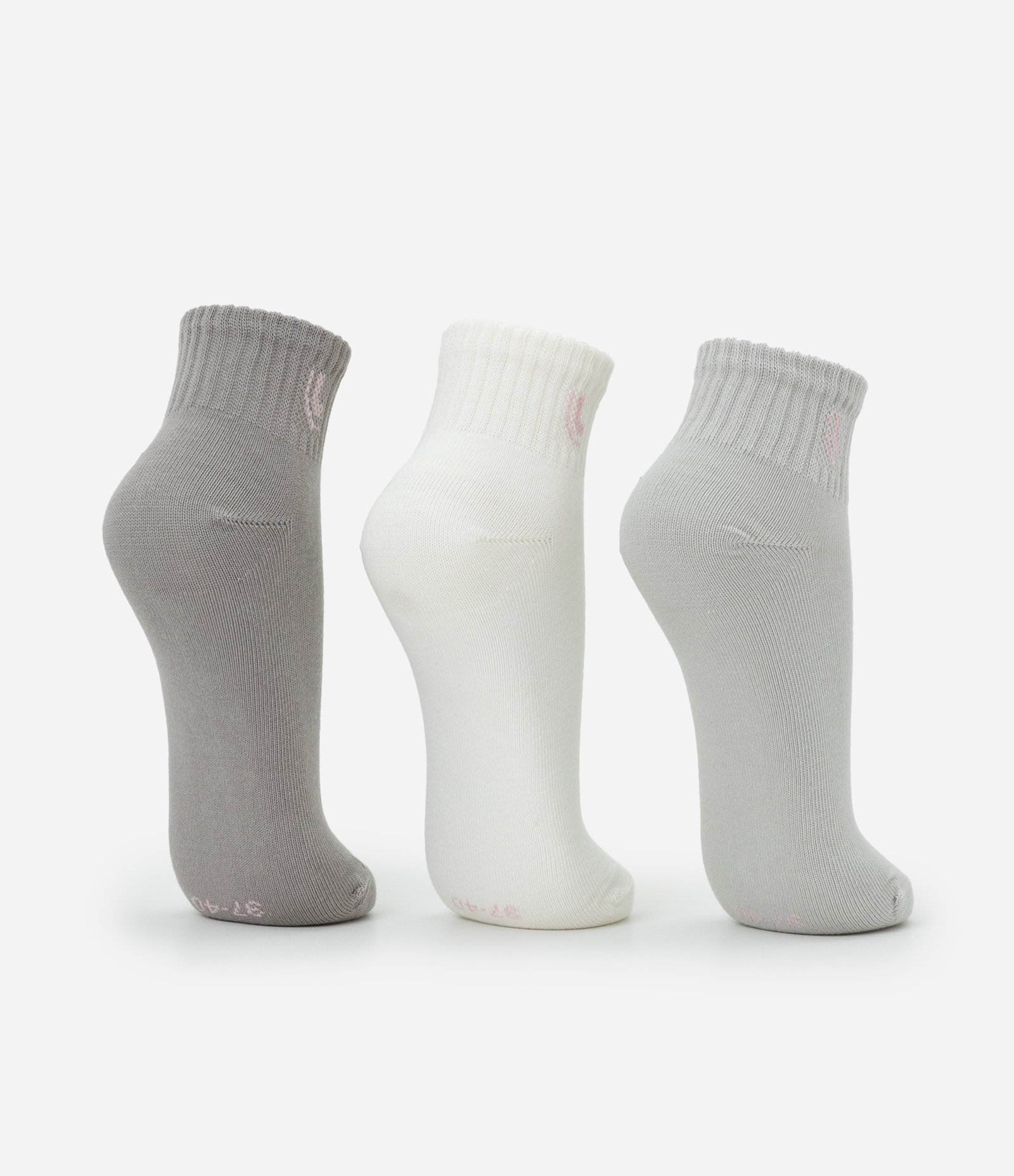 Kit 03 Meias Cano Alto em Algodão Cinza Escuro/Cinza Claro/Branco 2