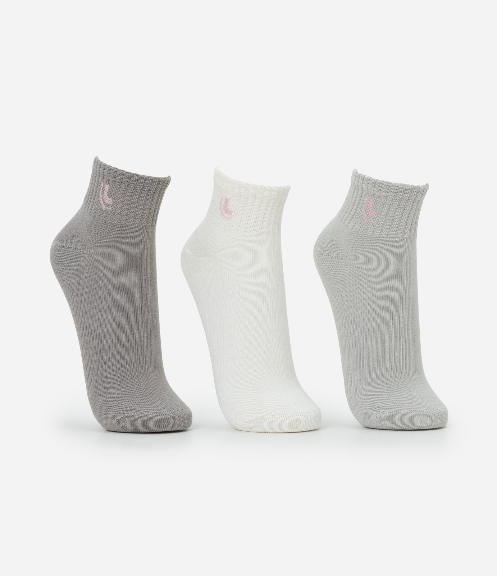 Kit 03 Meias Cano Alto em Algodão Cinza Escuro/Cinza Claro/Branco 3