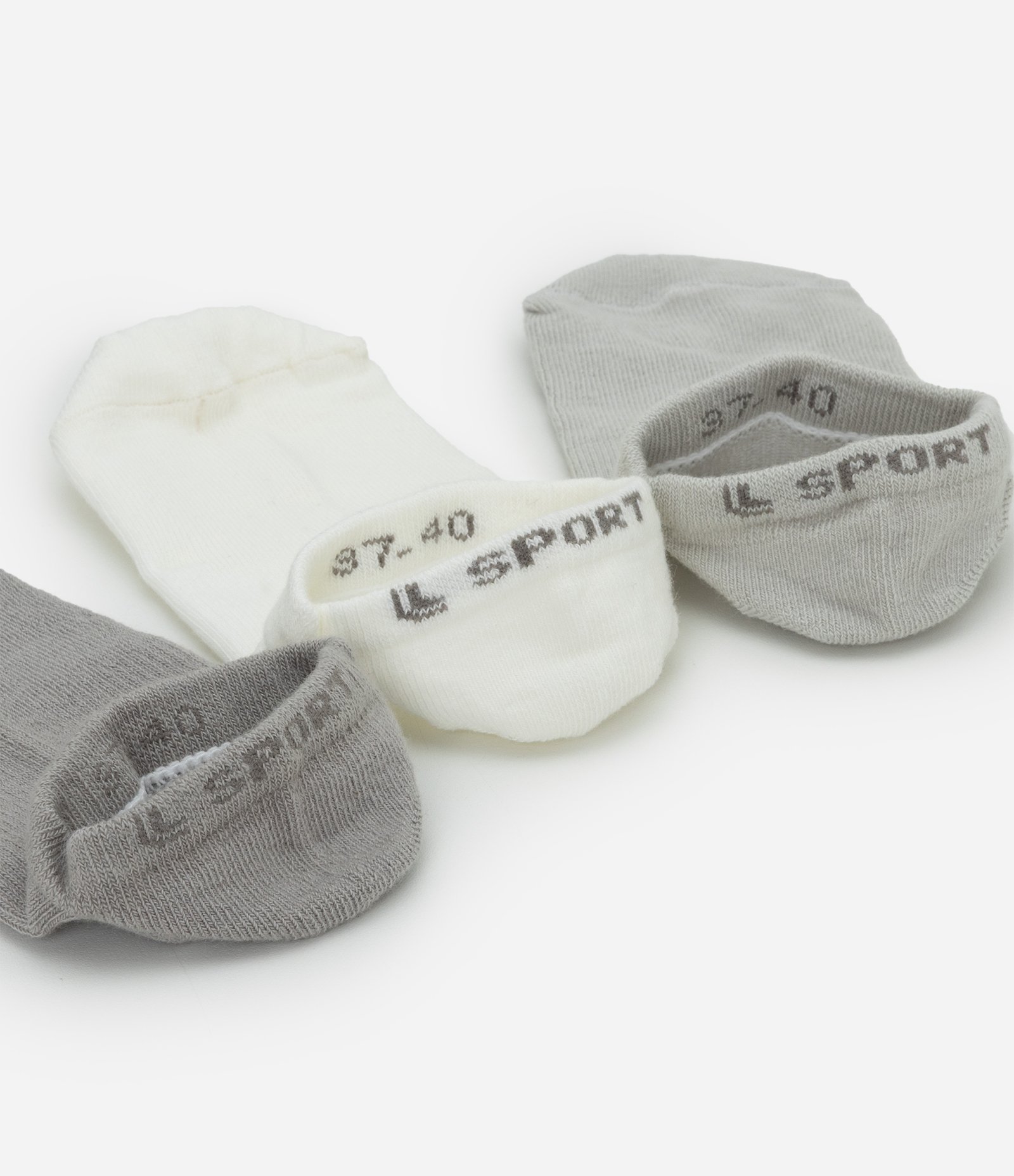 Kit 03 Meias Cano Alto em Algodão Cinza Escuro/Cinza Claro/Branco 7