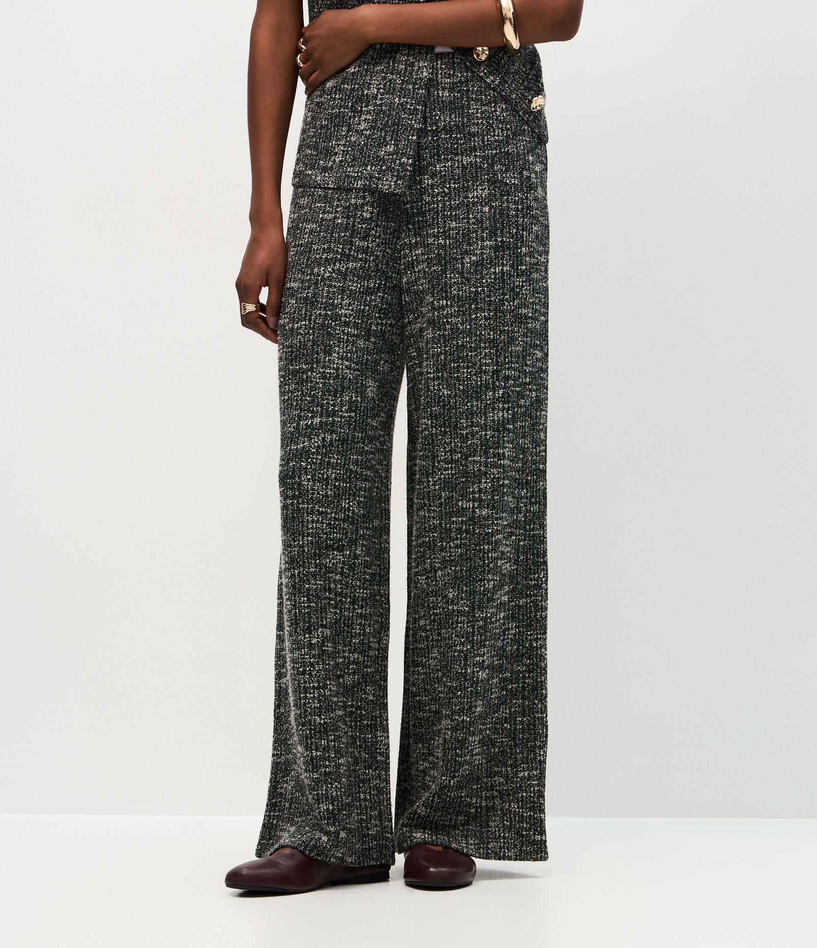 Calça Reta em Tweed com Textura Mesclada Cinza 3