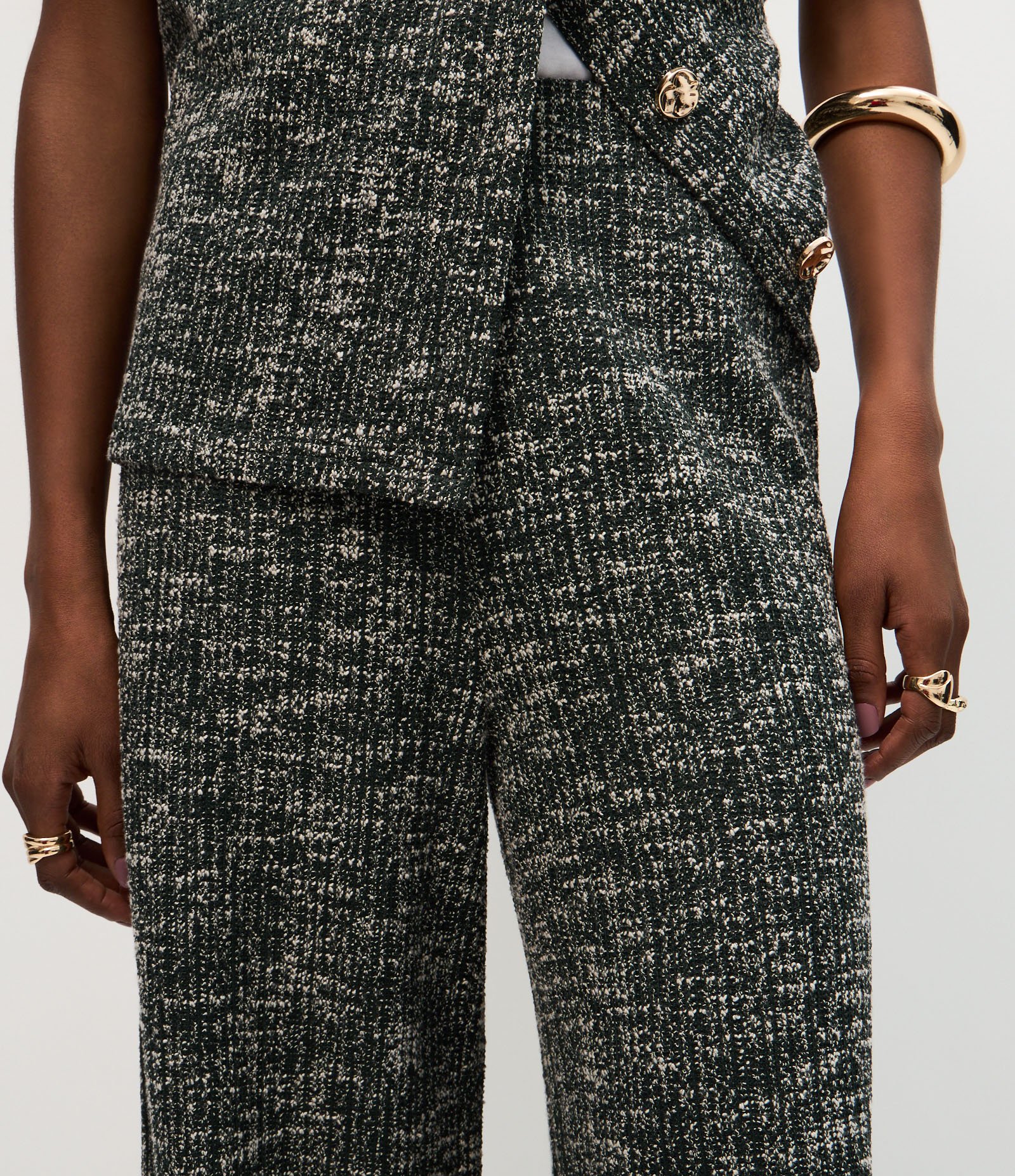 Calça Reta em Tweed com Textura Mesclada Cinza 4