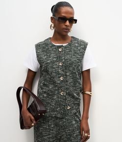 Colete Regular em Tweed com Textura Mesclada