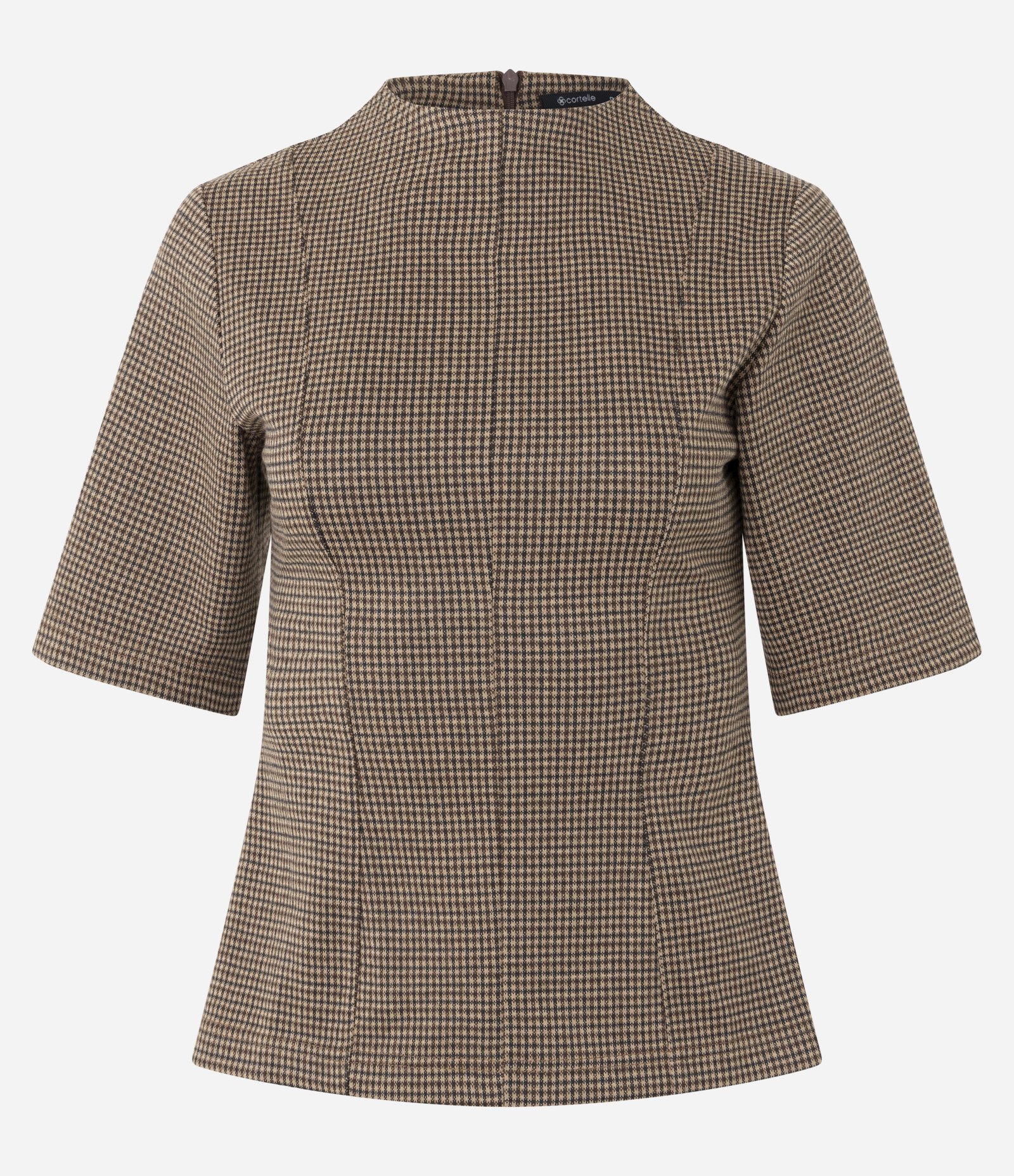 Blusa Ampulheta Alongada com Estampa Xadrez Marrom 5