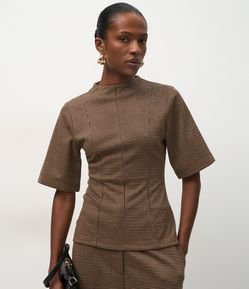 Blusa Ampulheta Alongada com Estampa Xadrez