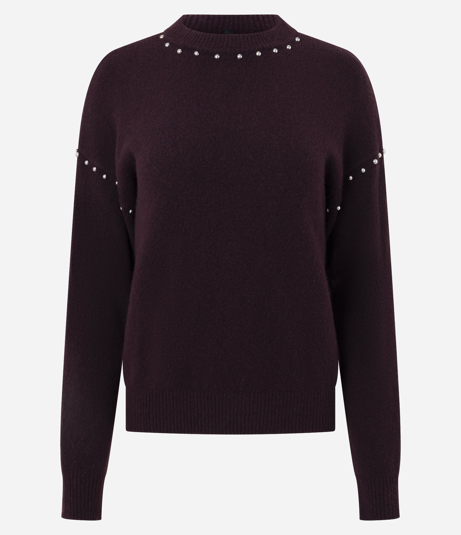 Blusa Regular em Tricô com Tachinhas na Gola Vinho 5
