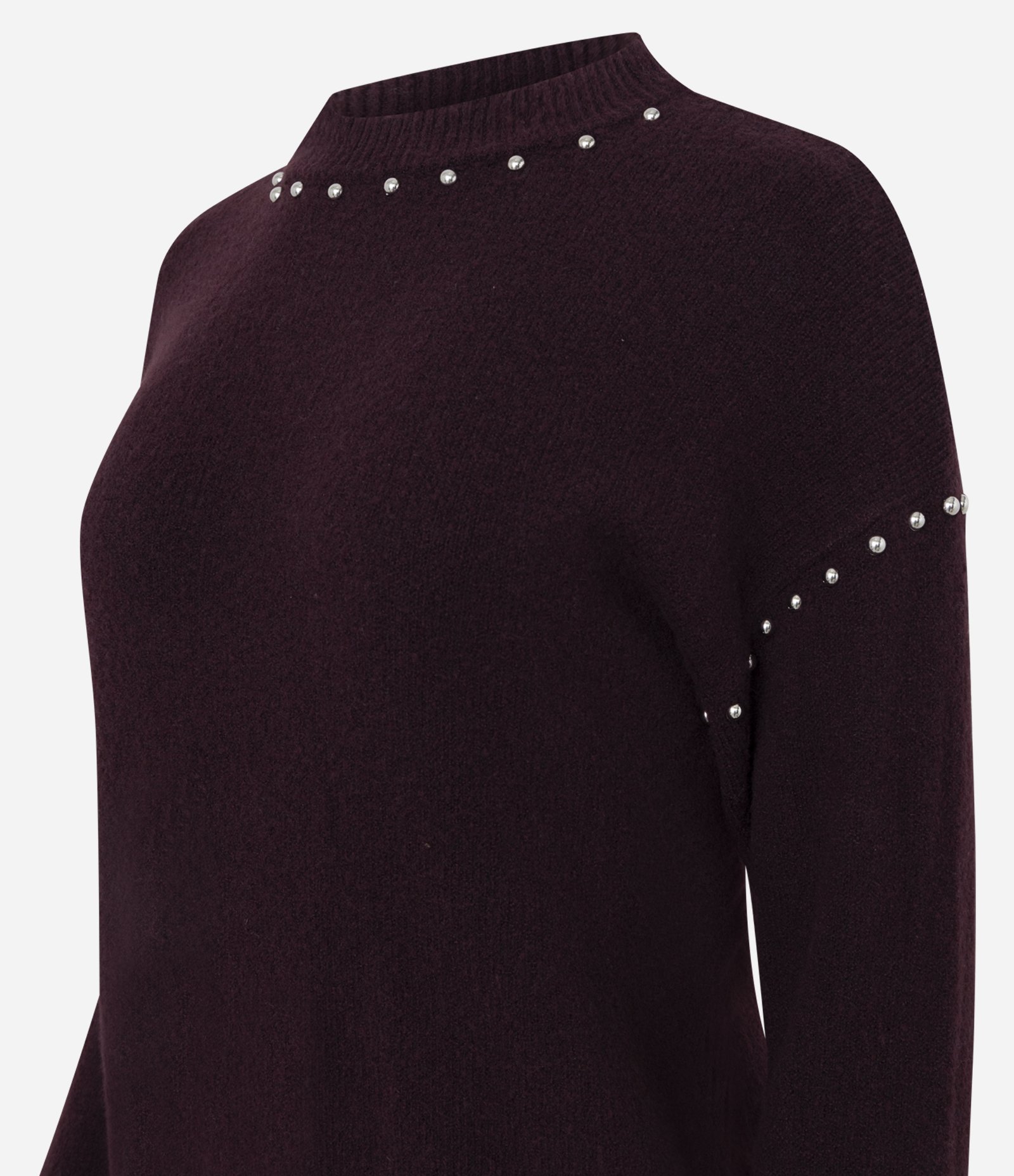Blusa Regular em Tricô com Tachinhas na Gola Vinho 6