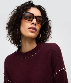 Blusa Regular em Tricô com Tachinhas na Gola