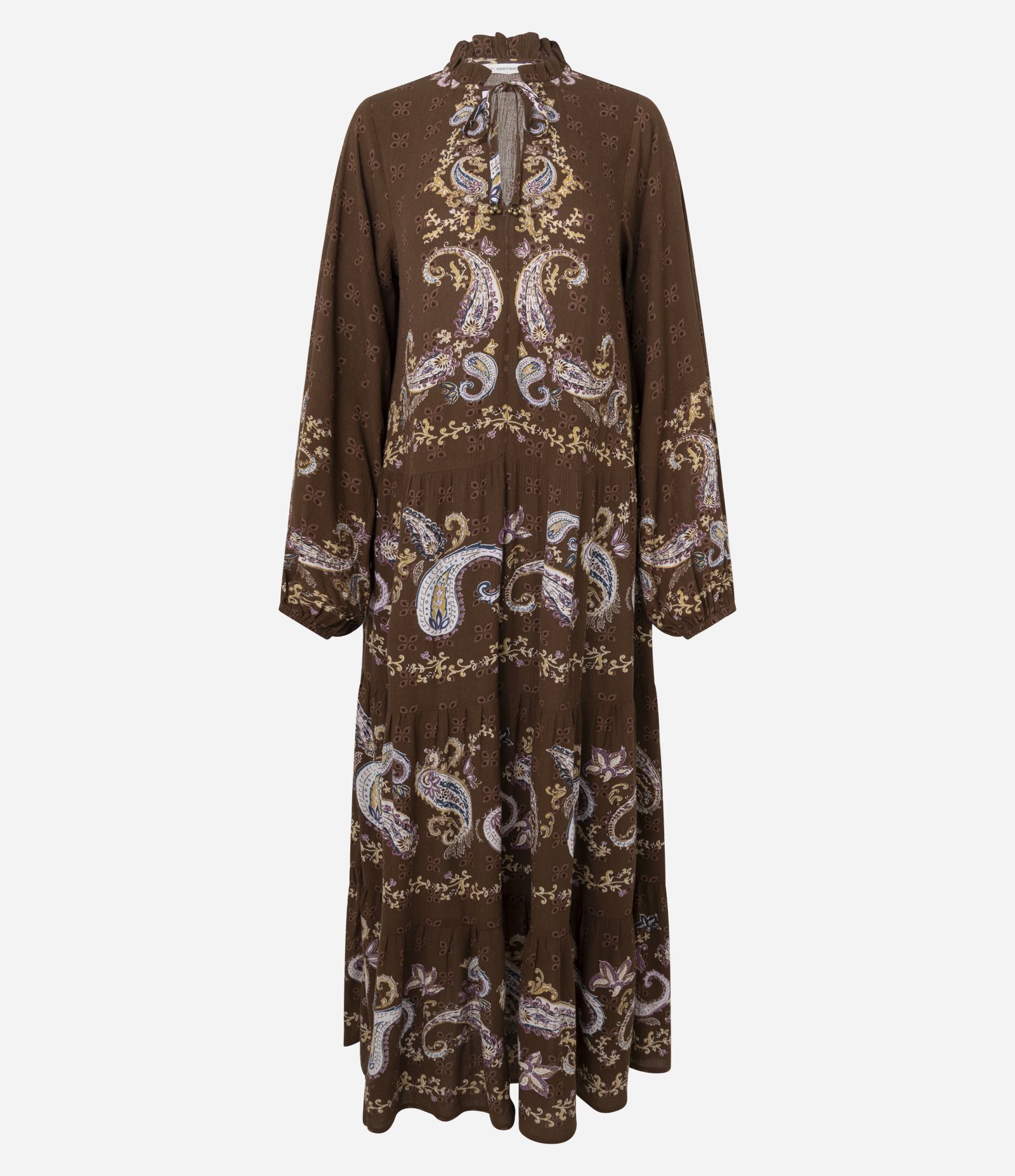 Vestido Midi em Viscose com Gola Alta e Estampa Paisley Marrom 5