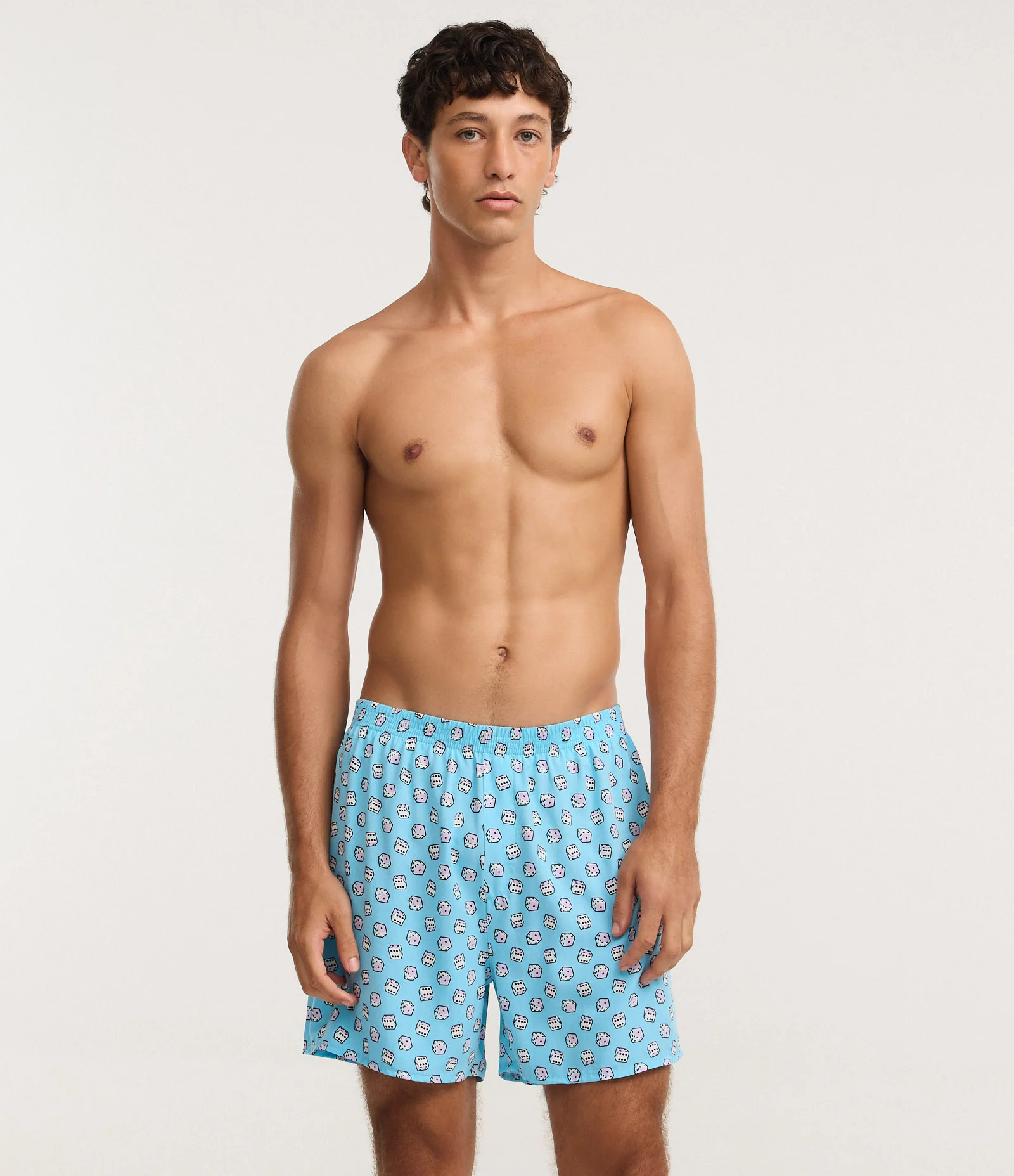 Cueca Samba Canção em Viscose com Estampa de Dadinhos Azul 1