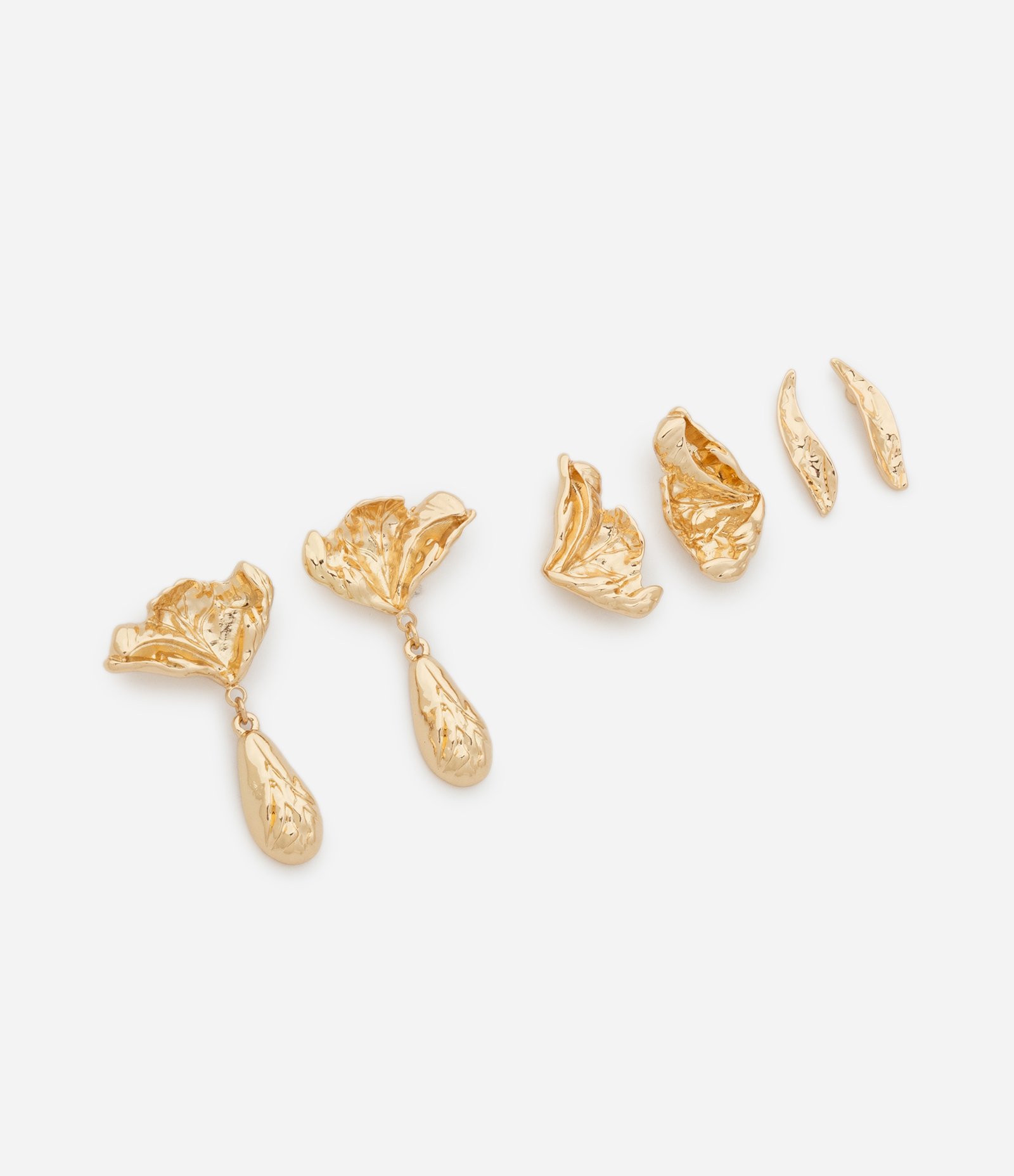 Kit 03 Brincos Metalizados com Formatos Diferentes Dourado 2