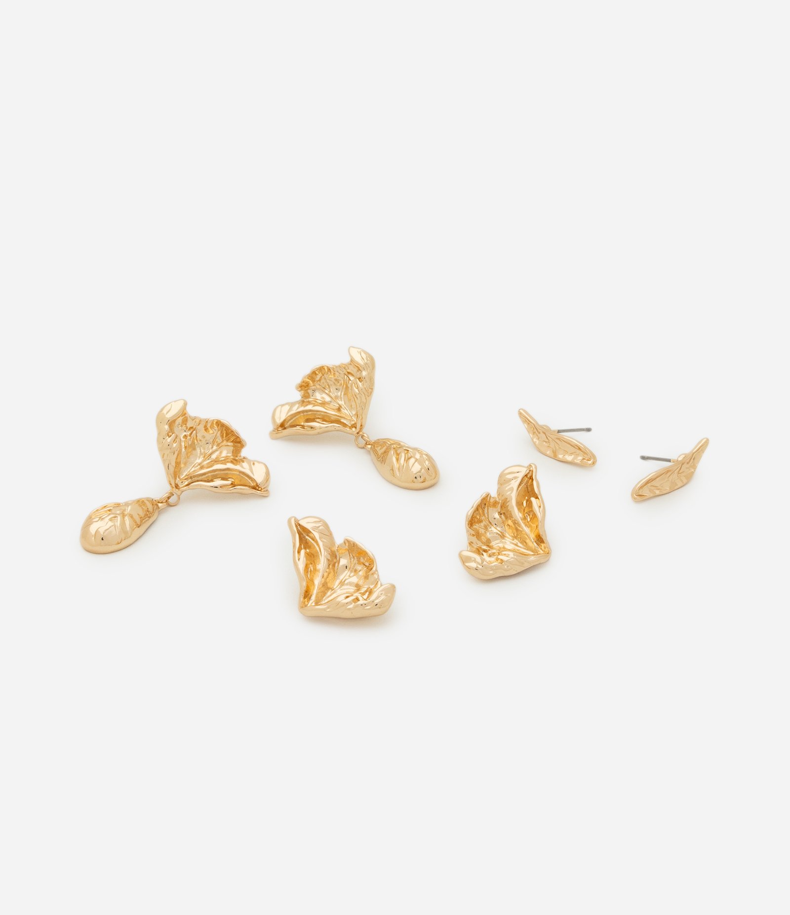 Kit 03 Brincos Metalizados com Formatos Diferentes Dourado 3