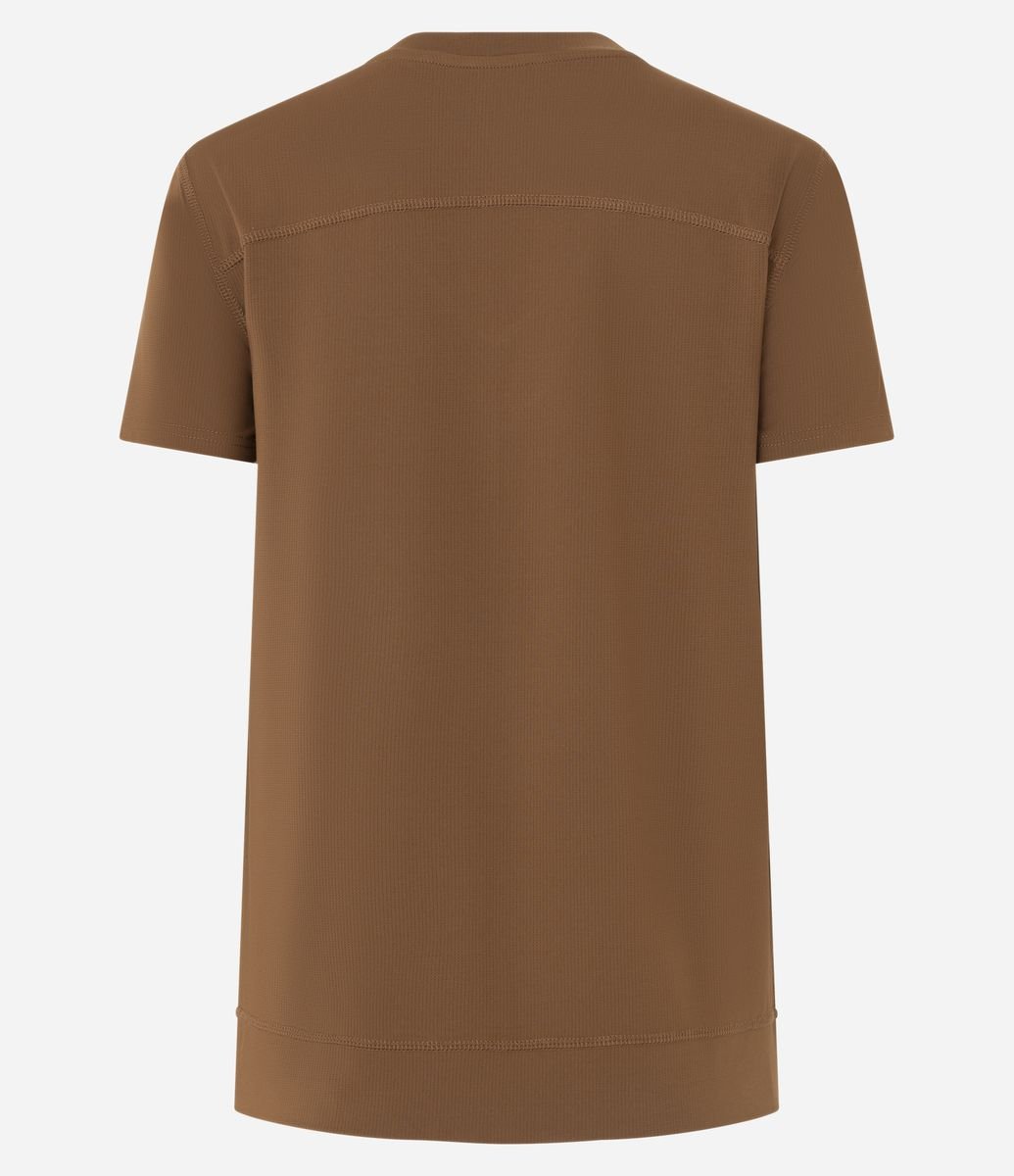 Camiseta Esportiva em Microfibra Furadinha com Barra Mullet Marrom