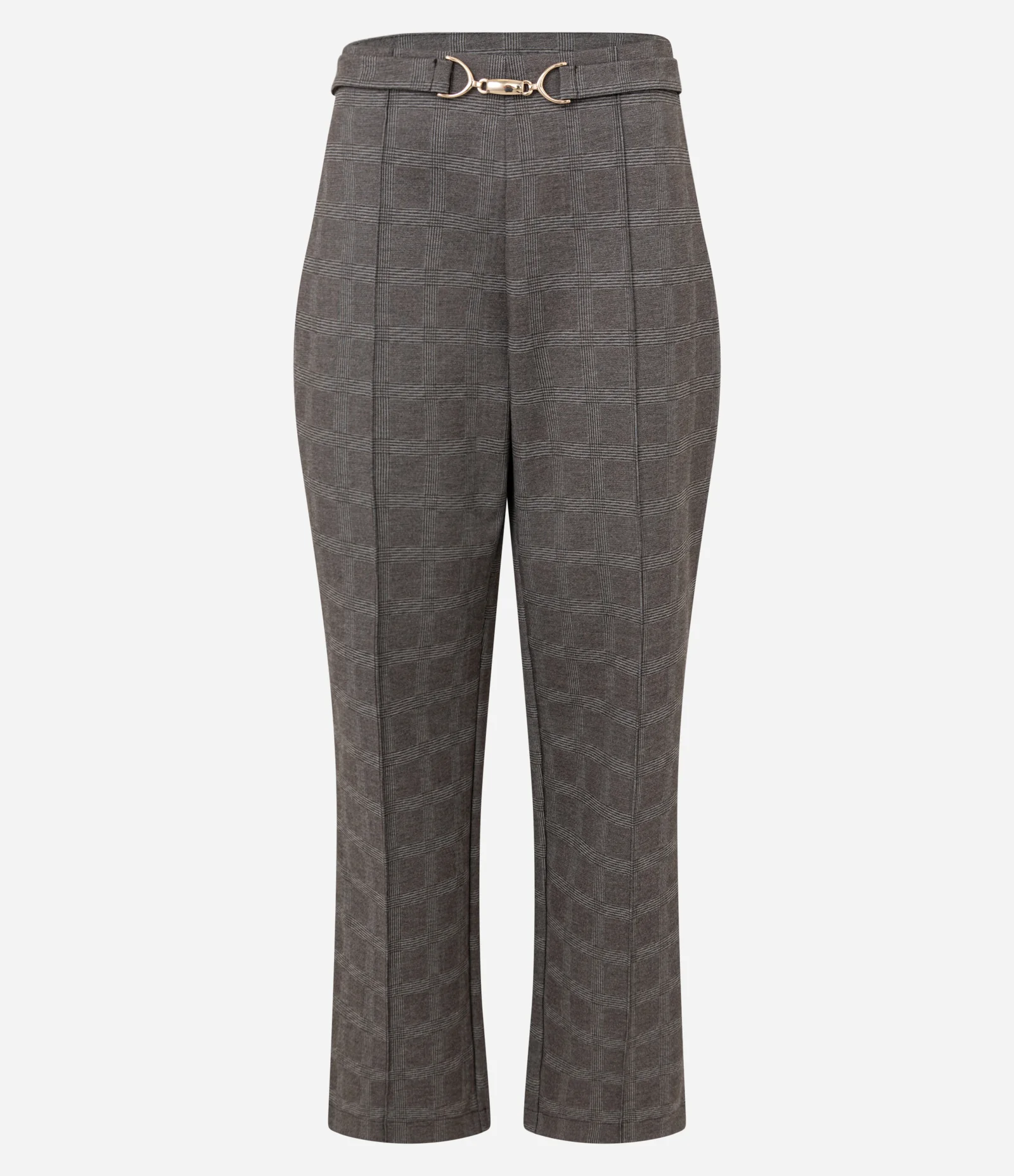 Calça Afunilada com Estampa Xadrez e Aviamento no Cós Marrom 1