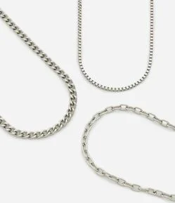 Kit com 03 Colares Correntes em Metal