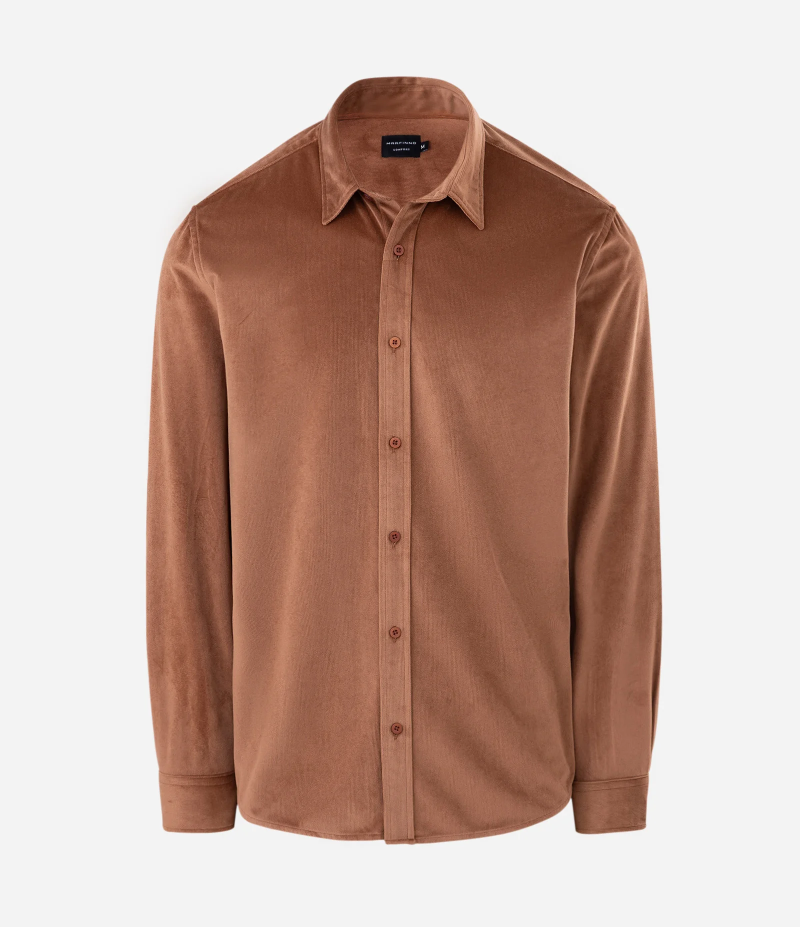 Camisa Comfort Manga Longa Veludo Marrom 1