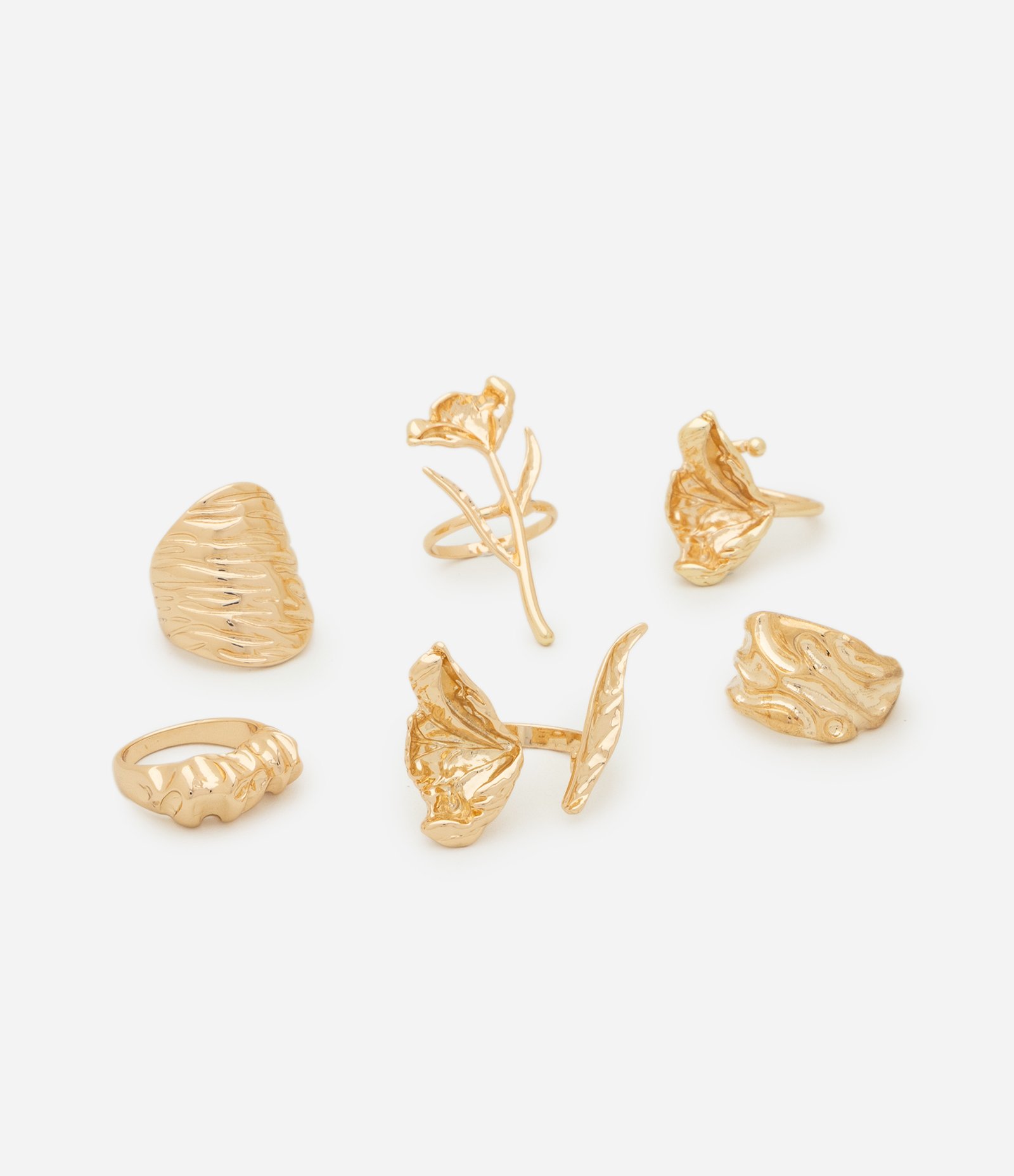 Kit 06 Anéis Metalizados com Texturas Diferentes Dourado 3