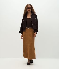 Saia Reta Longa em Suede com Cós Estruturado