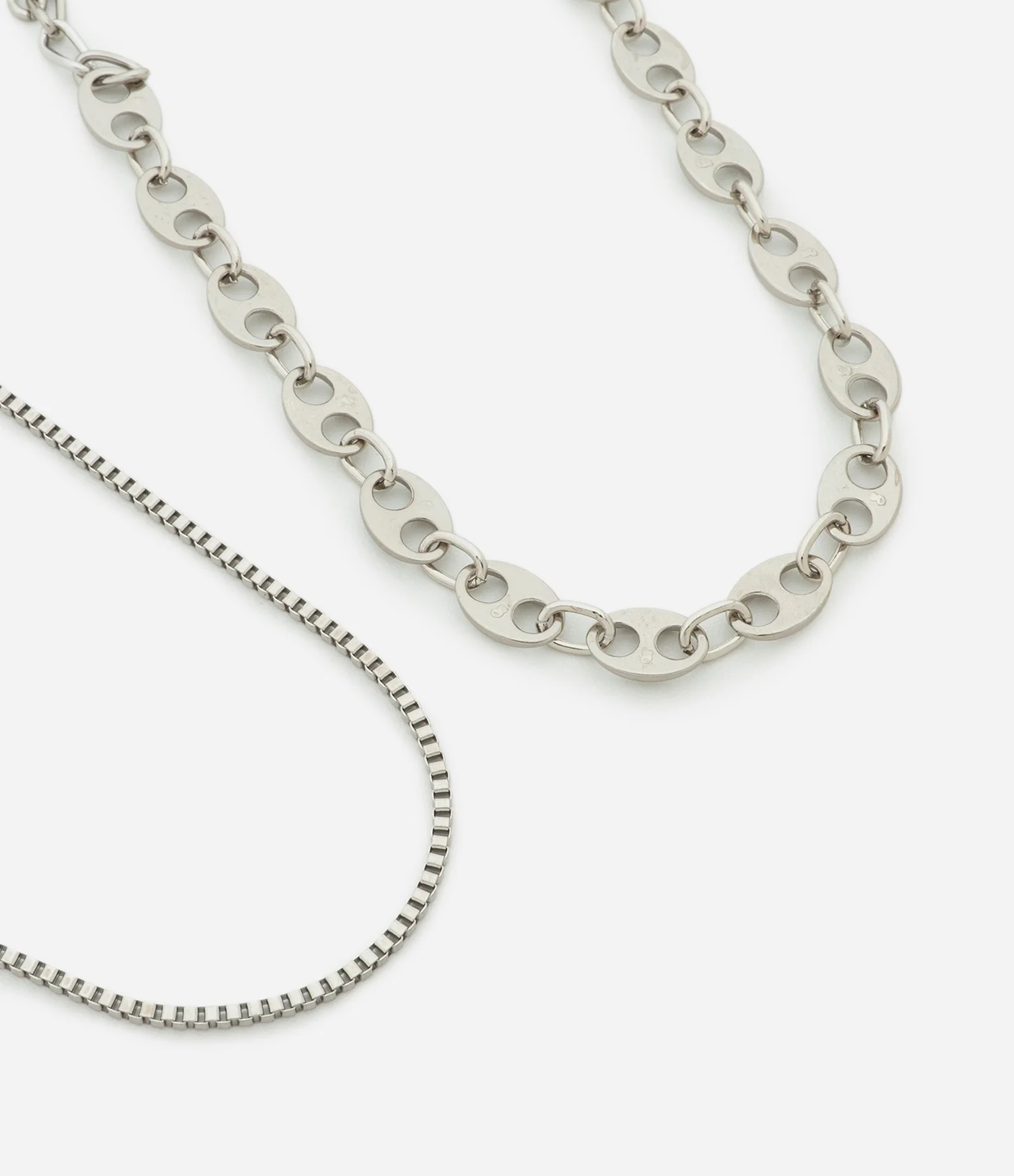 Kit 02 Colares Correntinha de Elos em Metal Liso Prata 1