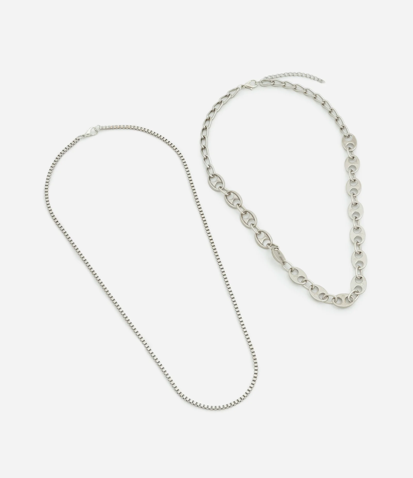 Kit 02 Colares Correntinha de Elos em Metal Liso Prata 2