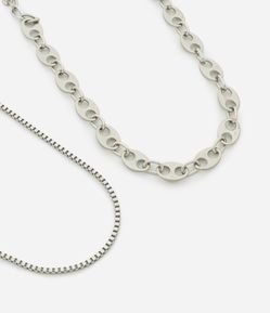 Kit 02 Colares Correntinha de Elos em Metal Liso