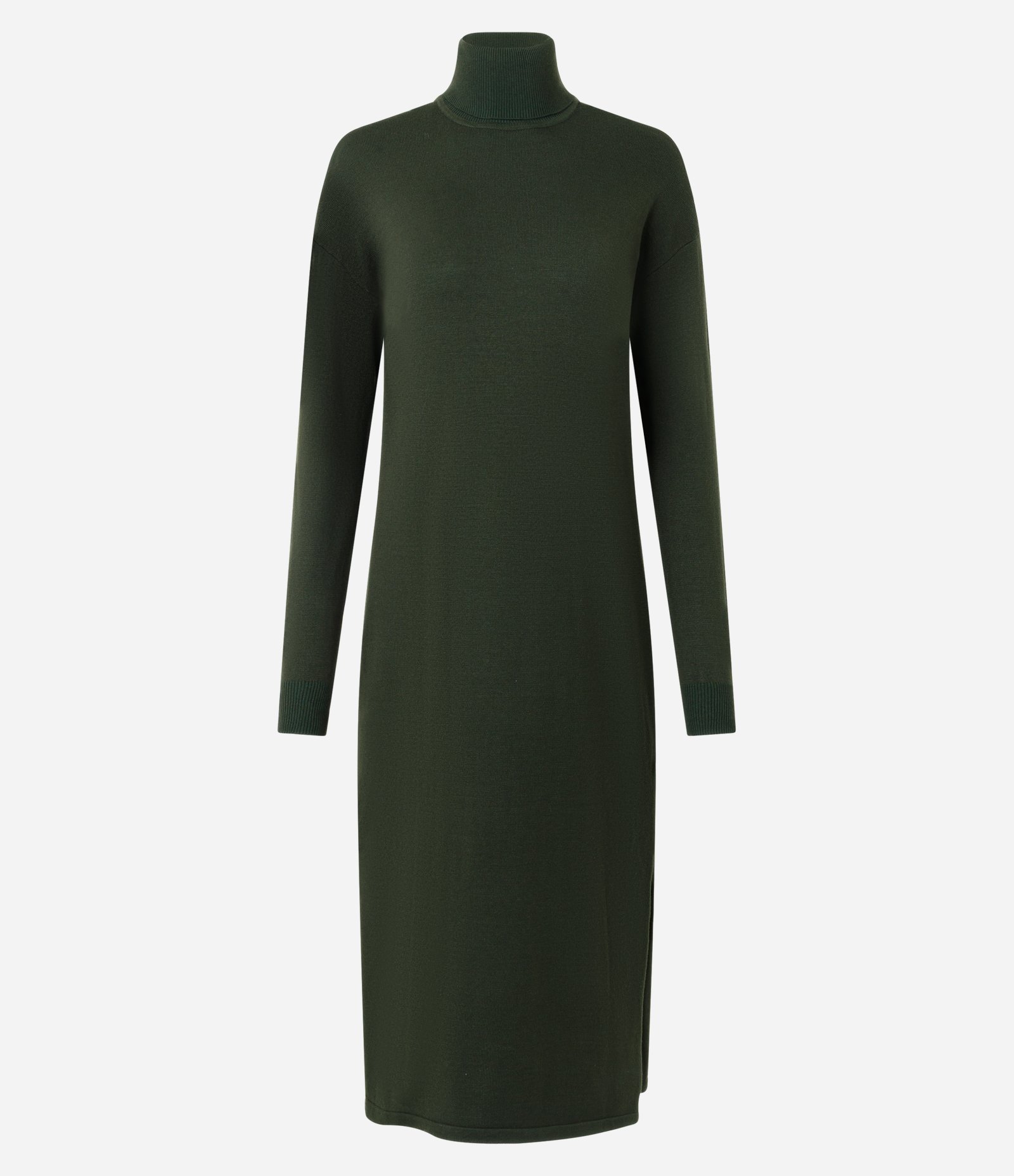 Vestido Midi em Tricô com Gola Alta e Manga Longa Verde Escuro 1