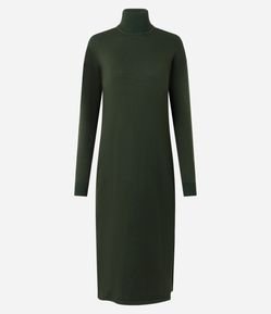 Vestido Midi em Tricô com Gola Alta e Manga Longa