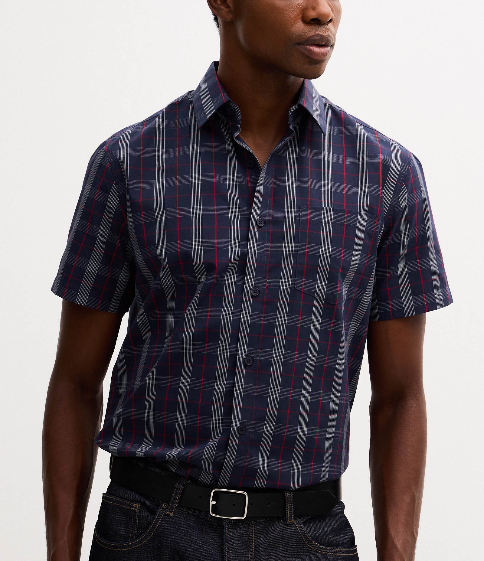 Camiseta Manga Curta em Tricoline Xadrez Azul 3