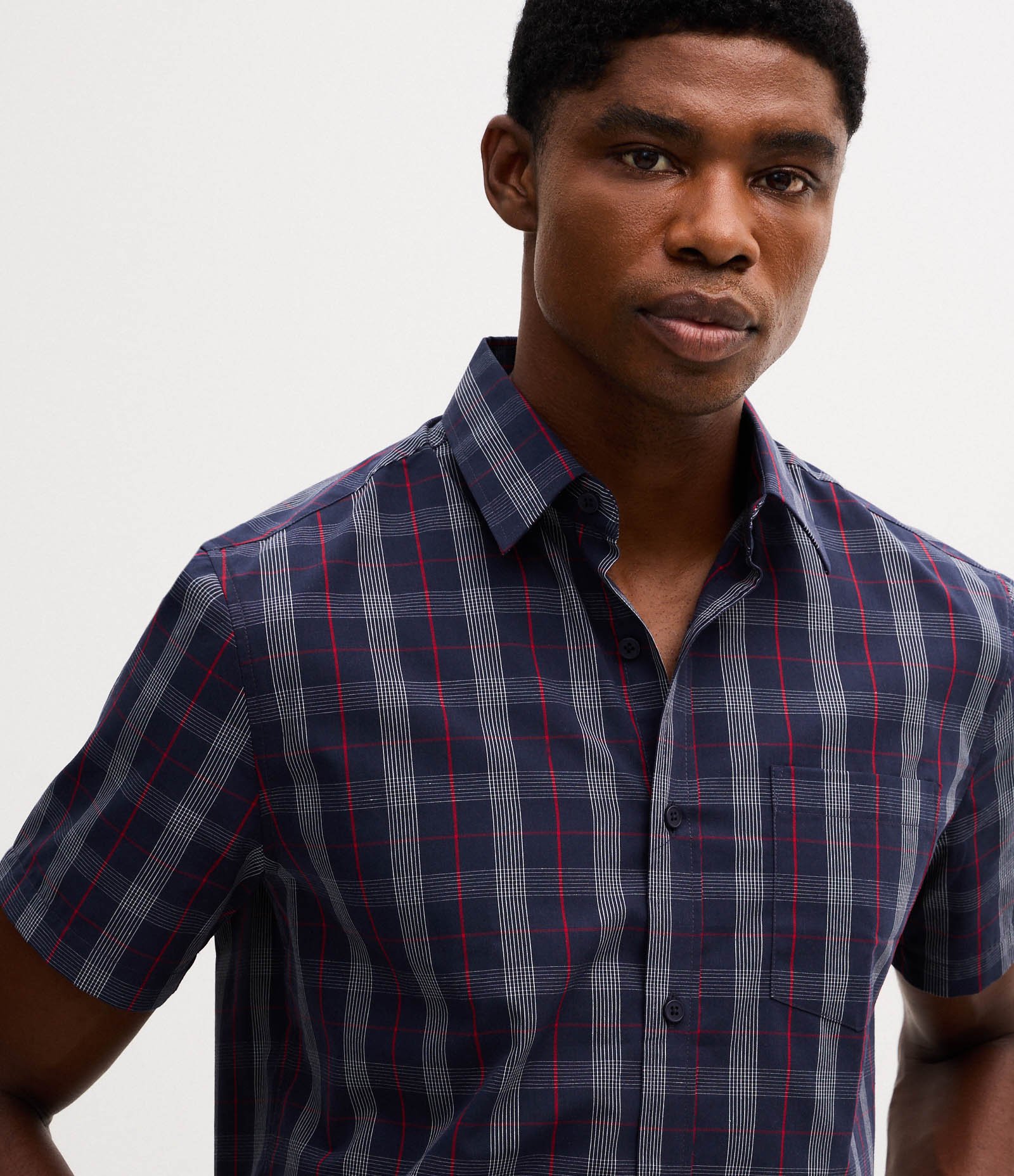 Camiseta Manga Curta em Tricoline Xadrez Azul 4